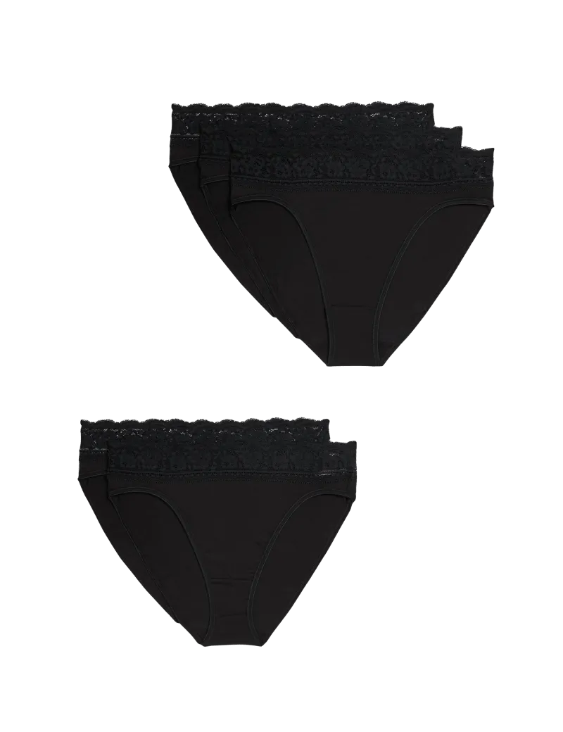 5pk Cotton Lycra® & Lace Knickers