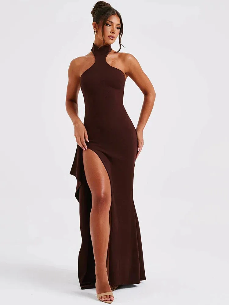 Amozae-A Sleeveless Thigh High Split Sexy Maxi Dress For Women Fashion Halter Backless Bodycon Club Party Long Dress Elegant