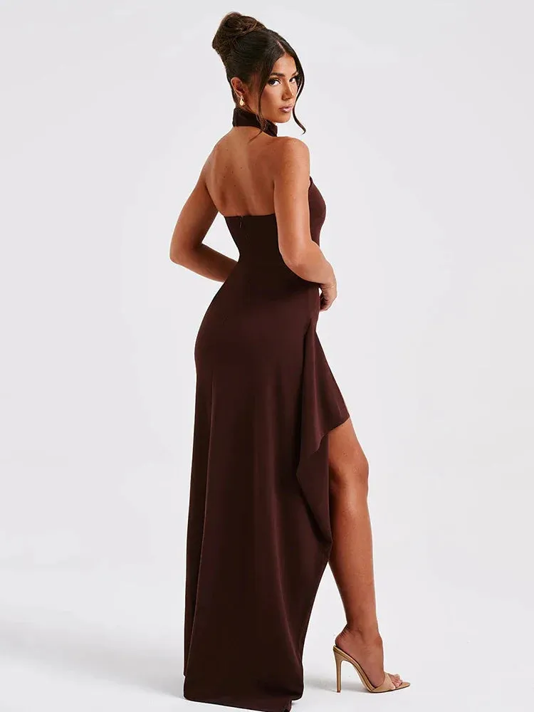 Amozae-A Sleeveless Thigh High Split Sexy Maxi Dress For Women Fashion Halter Backless Bodycon Club Party Long Dress Elegant