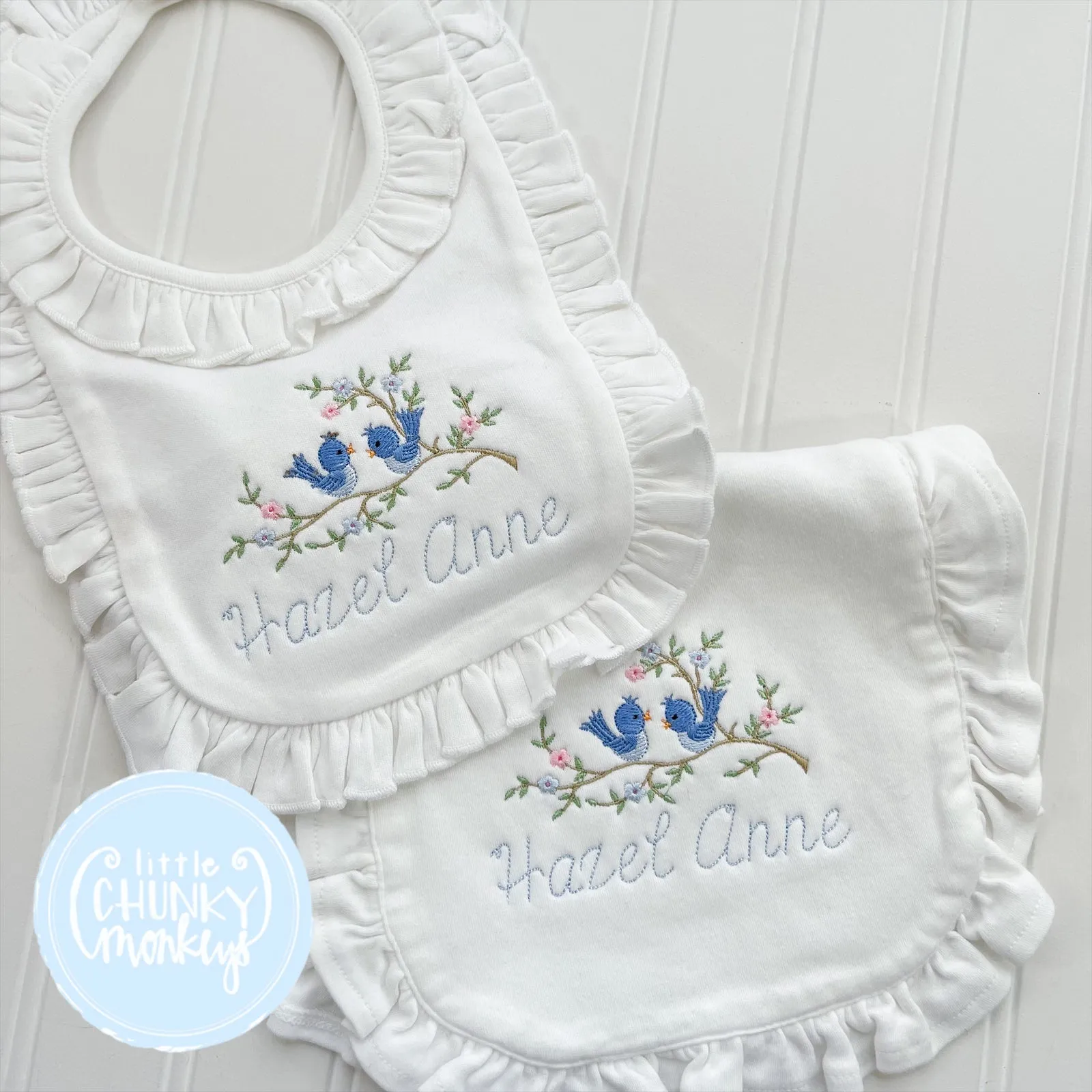 Blue Birds in a Tree Bib or Burp Cloth