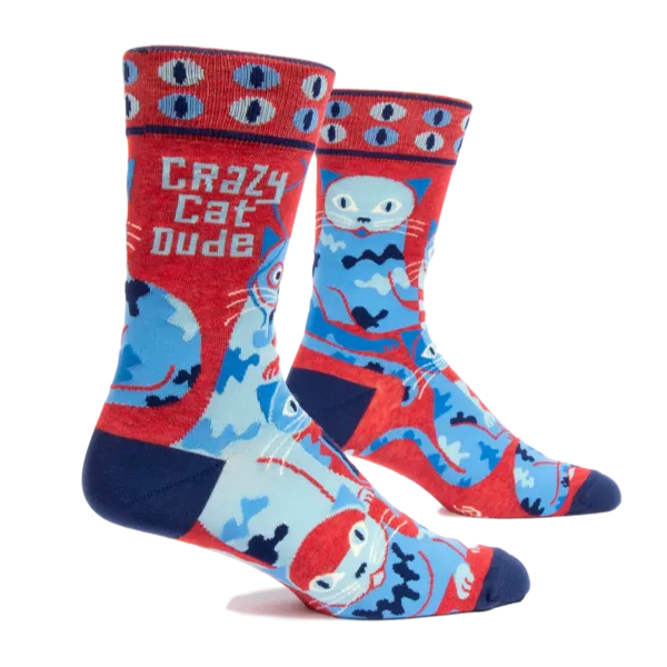 Blue Q Men's Crew Socks | Crazy Cat Dude