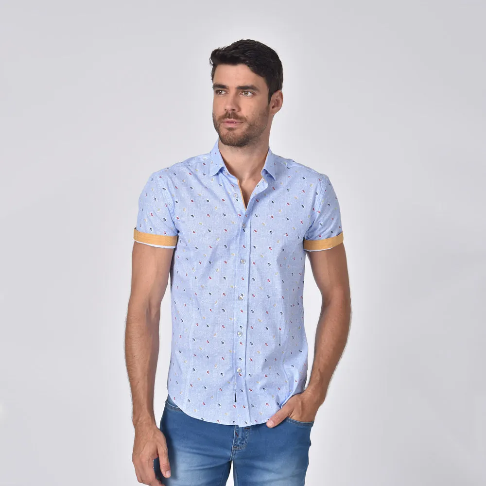 Blue  Tri-Color Paisley Short Sleeve Shirt