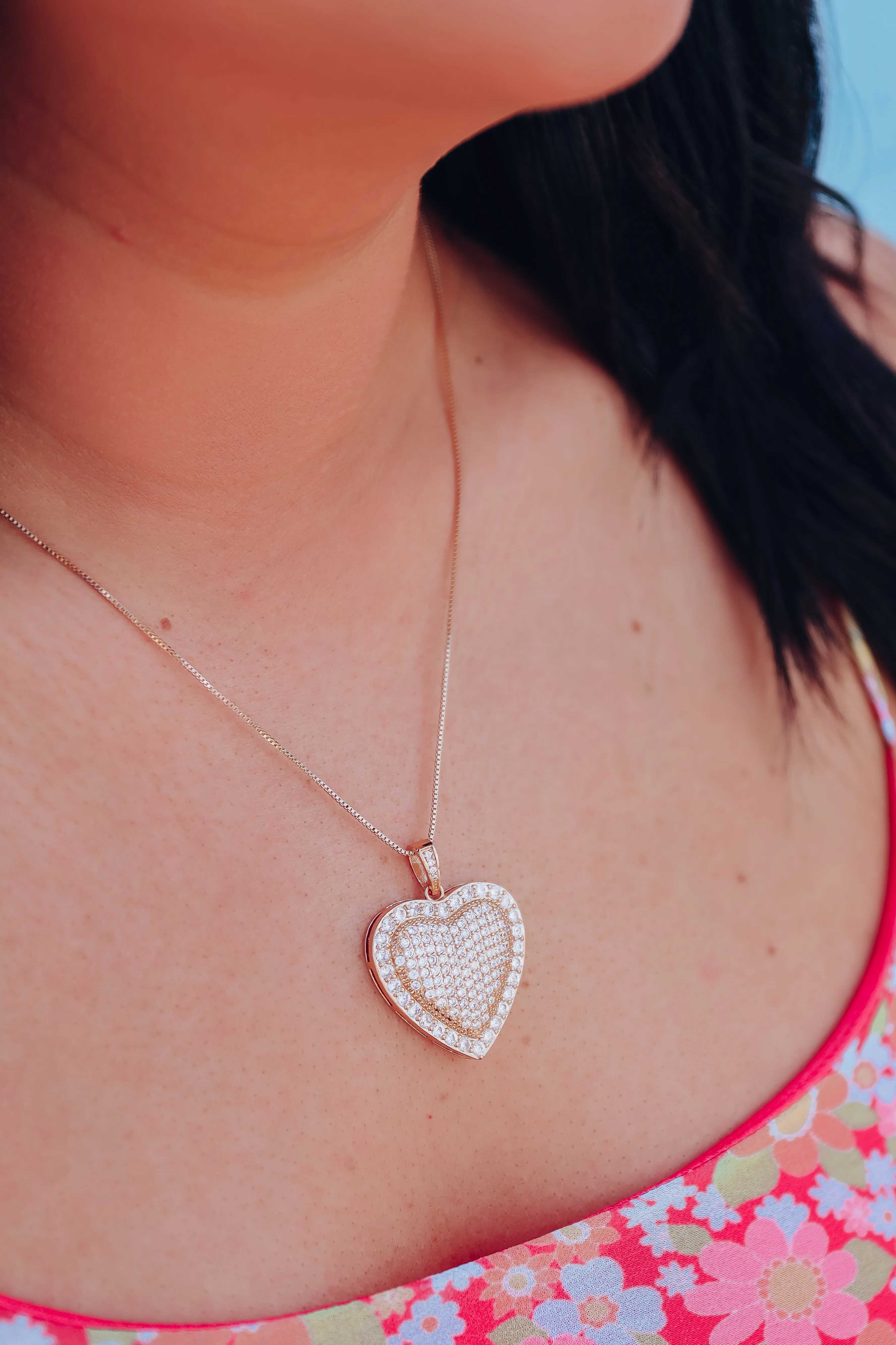 Burning Love CZ Heart Pendant Necklace - Gold
