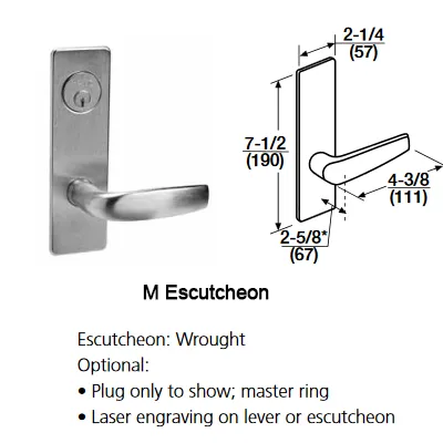 Corbin Russwin ML2051-PSM-626 Entrance or Office Mortise Lock, Princeton Lever, M Escutcheon