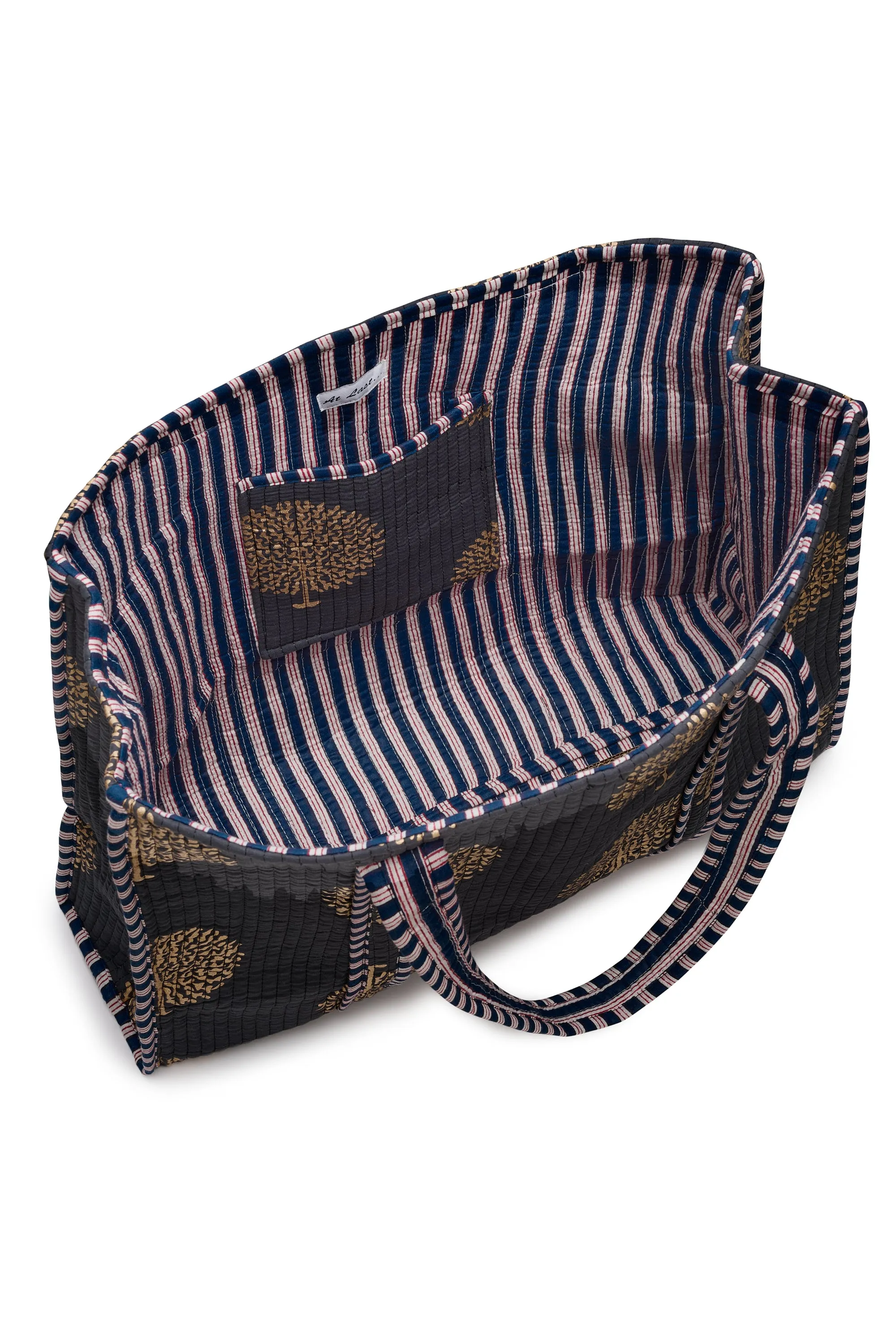 Cotton Tote Bag In Charcoal Grey & Gold