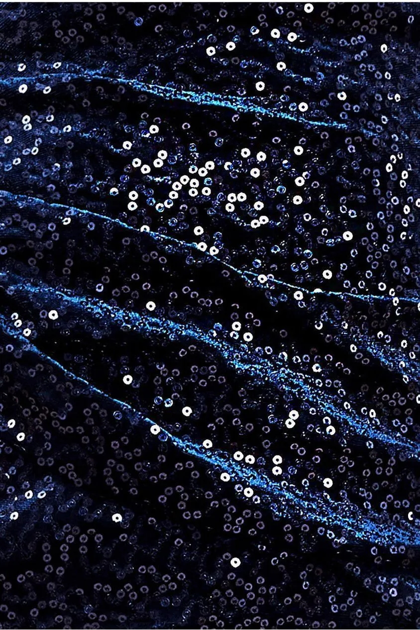 Goddiva Sequin & Velvet Bardot Midi Dress - Navy