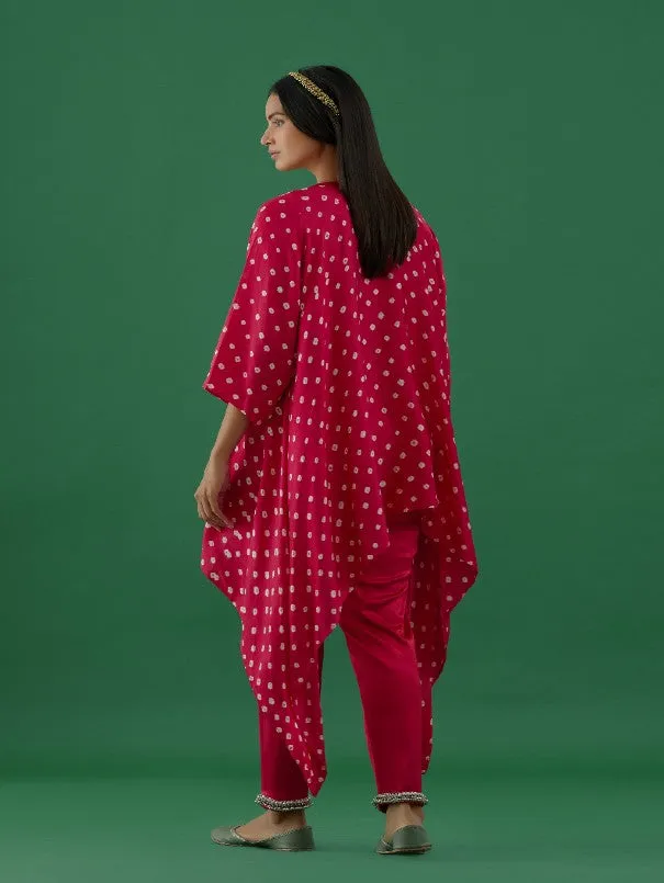 Hot Pink Bandhani Modal Satin Tunic With Ghungroo Lycra Pants (Set of 2)