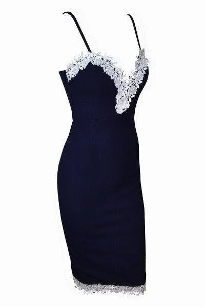 Lace Navy Blue Bodycon Dress