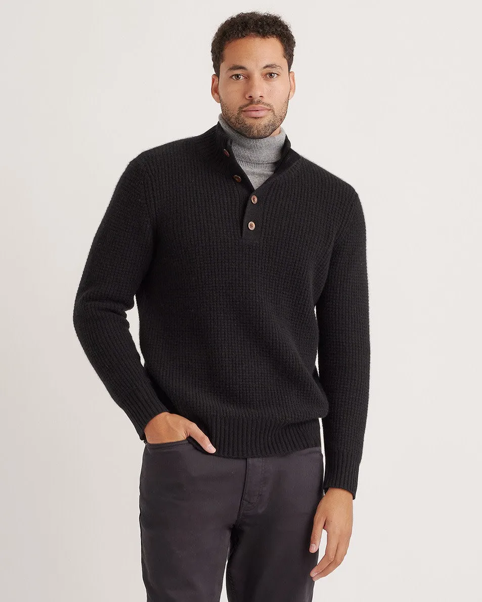 Lightweight Mongolian Cashmere Waffle Quarter Button Sweater