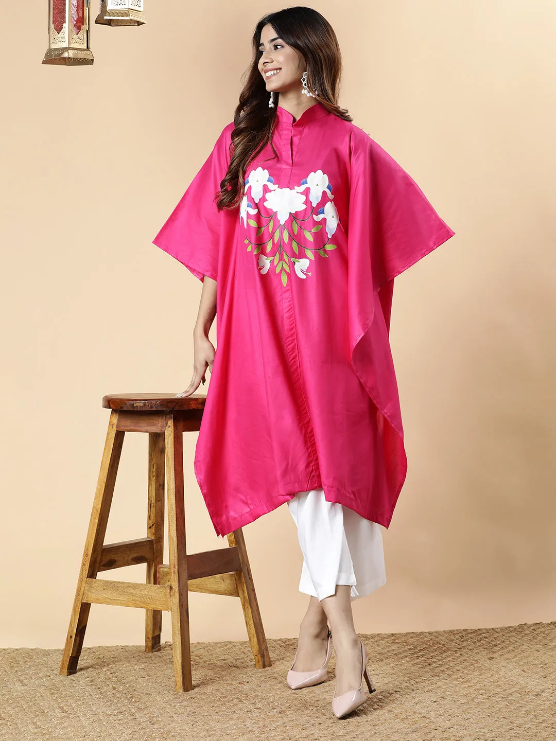 Magenta Rayon MandarinKurta - FloralHeartbeat