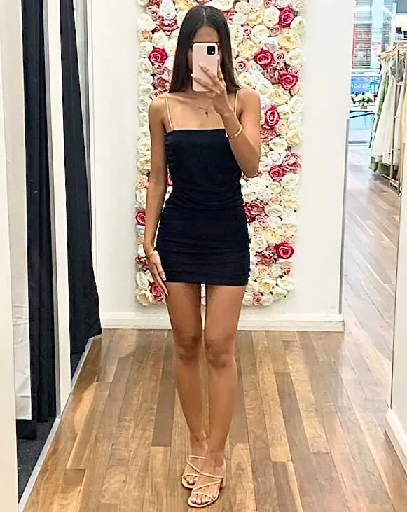 Maya Glitter Mini Dress - Black