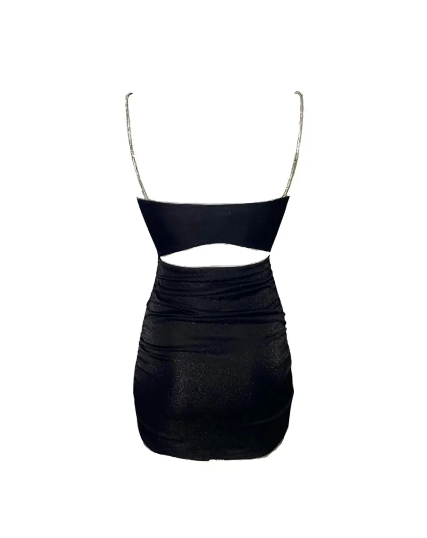 Maya Glitter Mini Dress - Black