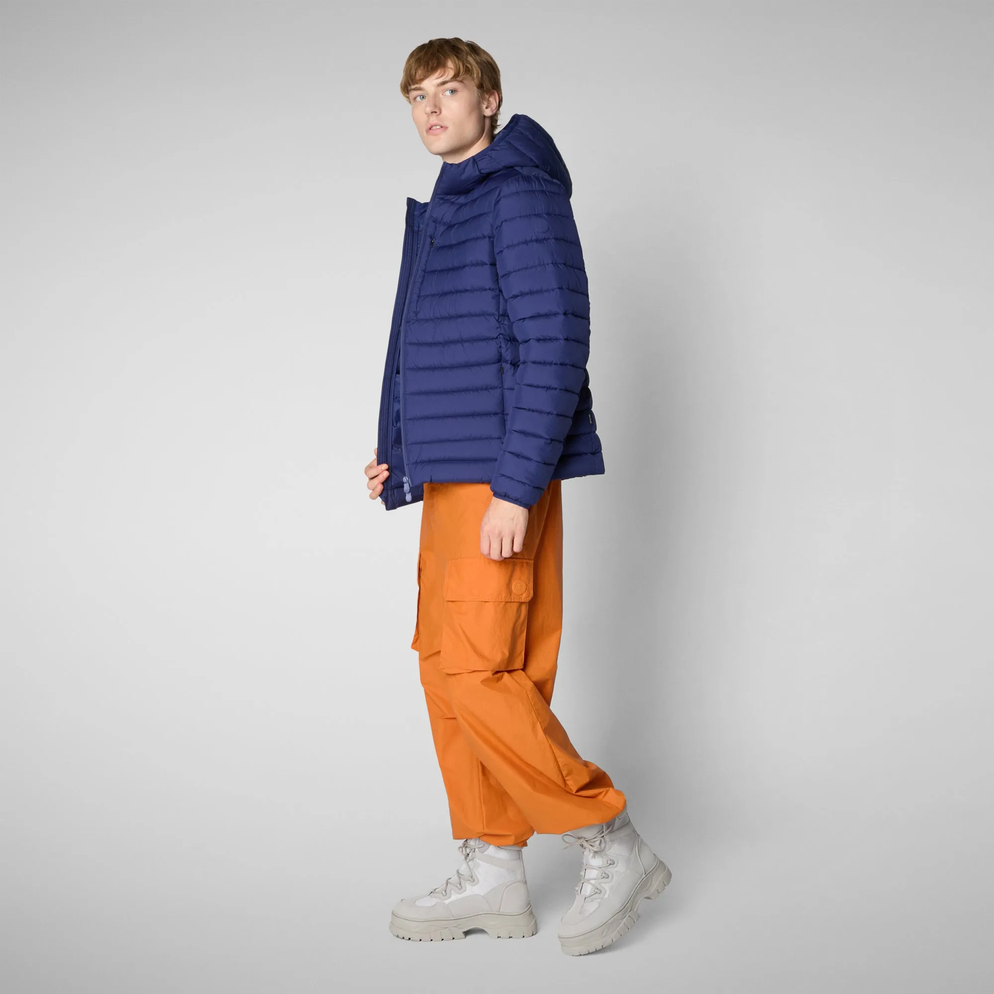 Men's  Hooded Animal free Puffer Jacket Juncus in Eclipse Blue
