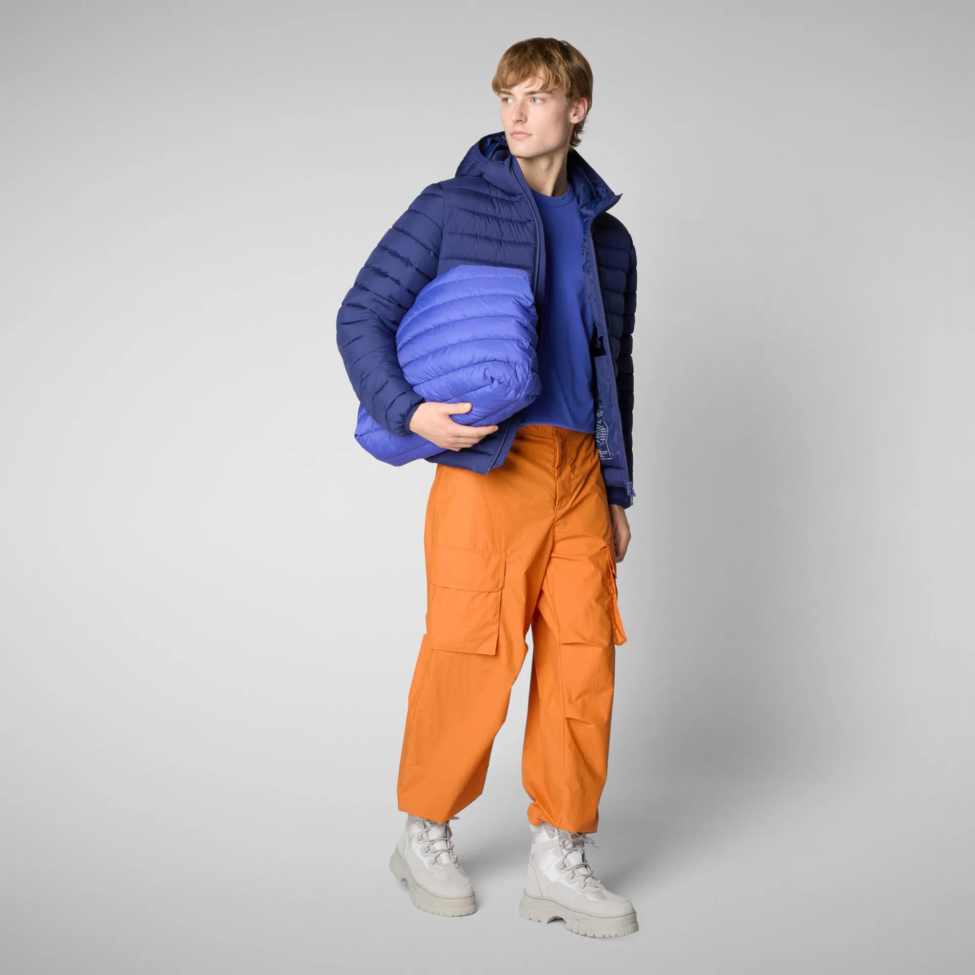 Men's  Hooded Animal free Puffer Jacket Juncus in Eclipse Blue
