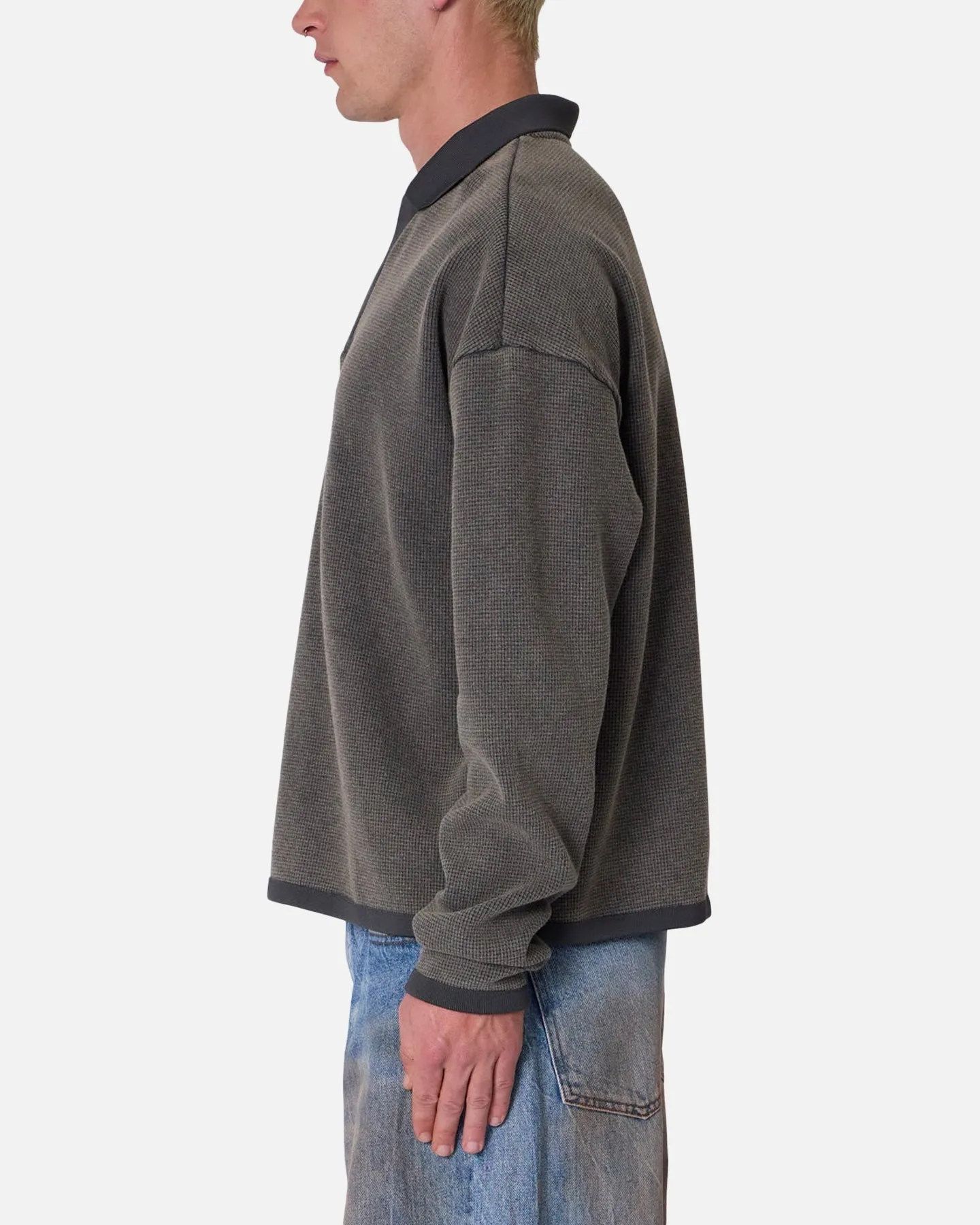MNML Polo Thermal Long Sleeve T-Shirt Charcoal Grey