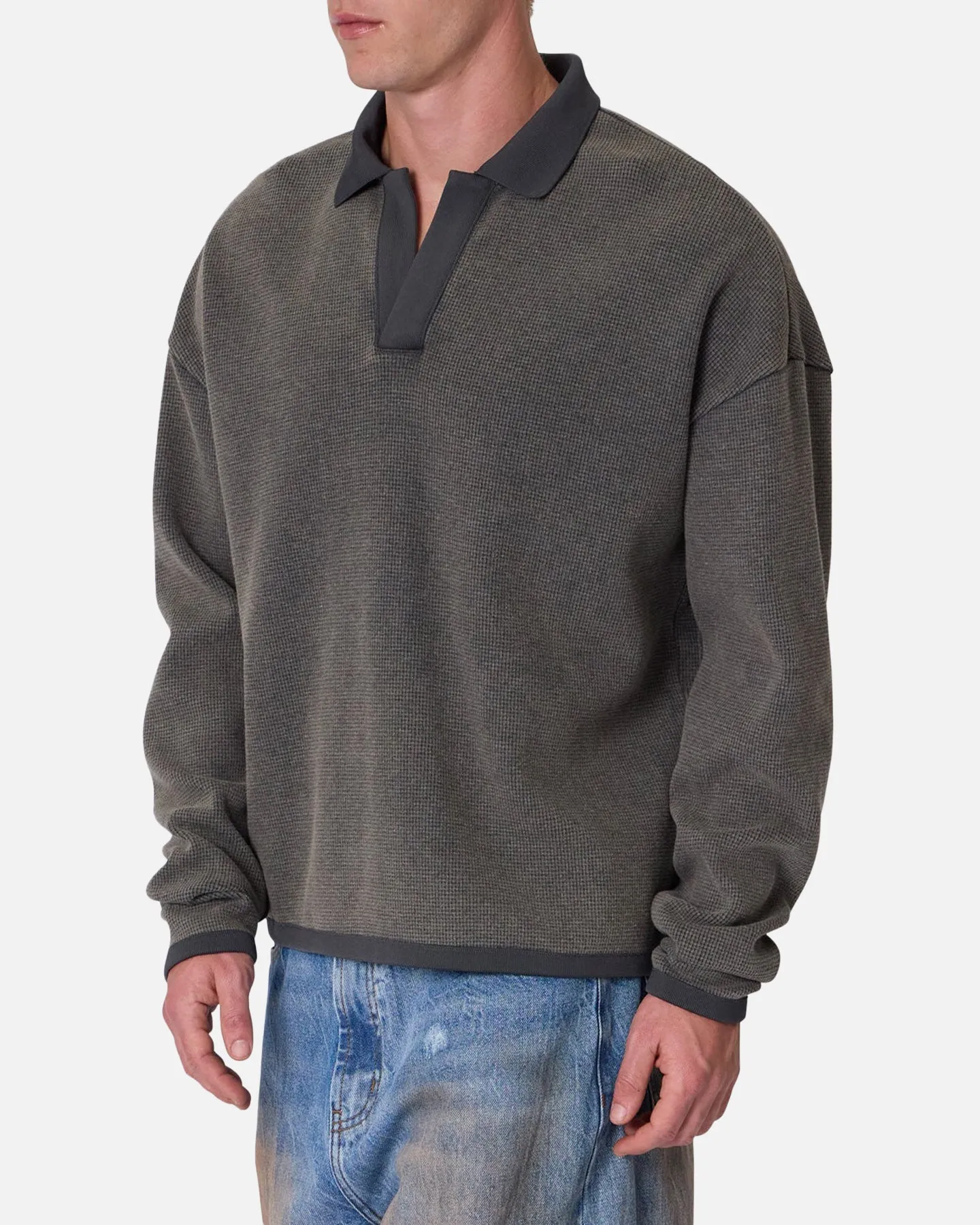 MNML Polo Thermal Long Sleeve T-Shirt Charcoal Grey