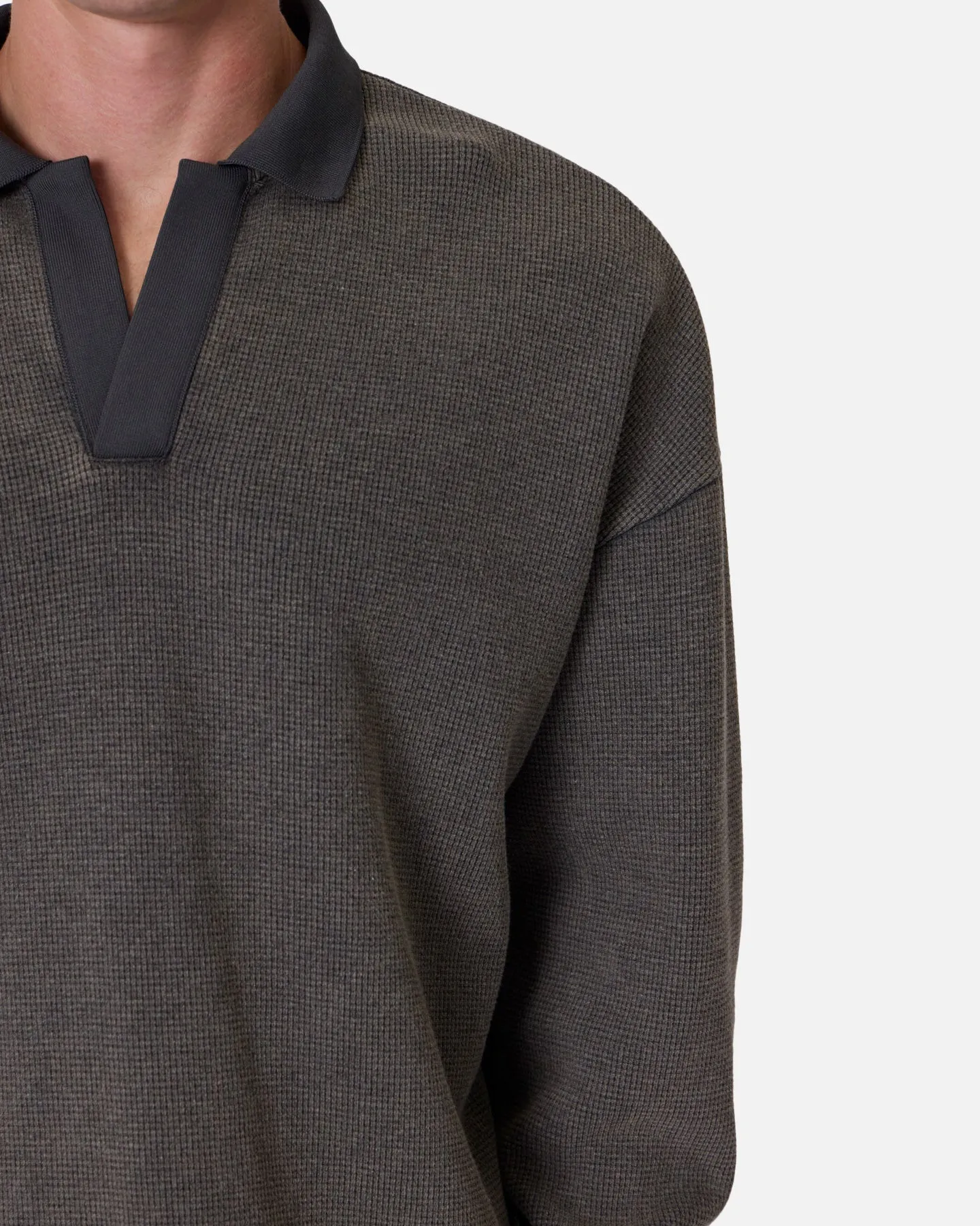 MNML Polo Thermal Long Sleeve T-Shirt Charcoal Grey