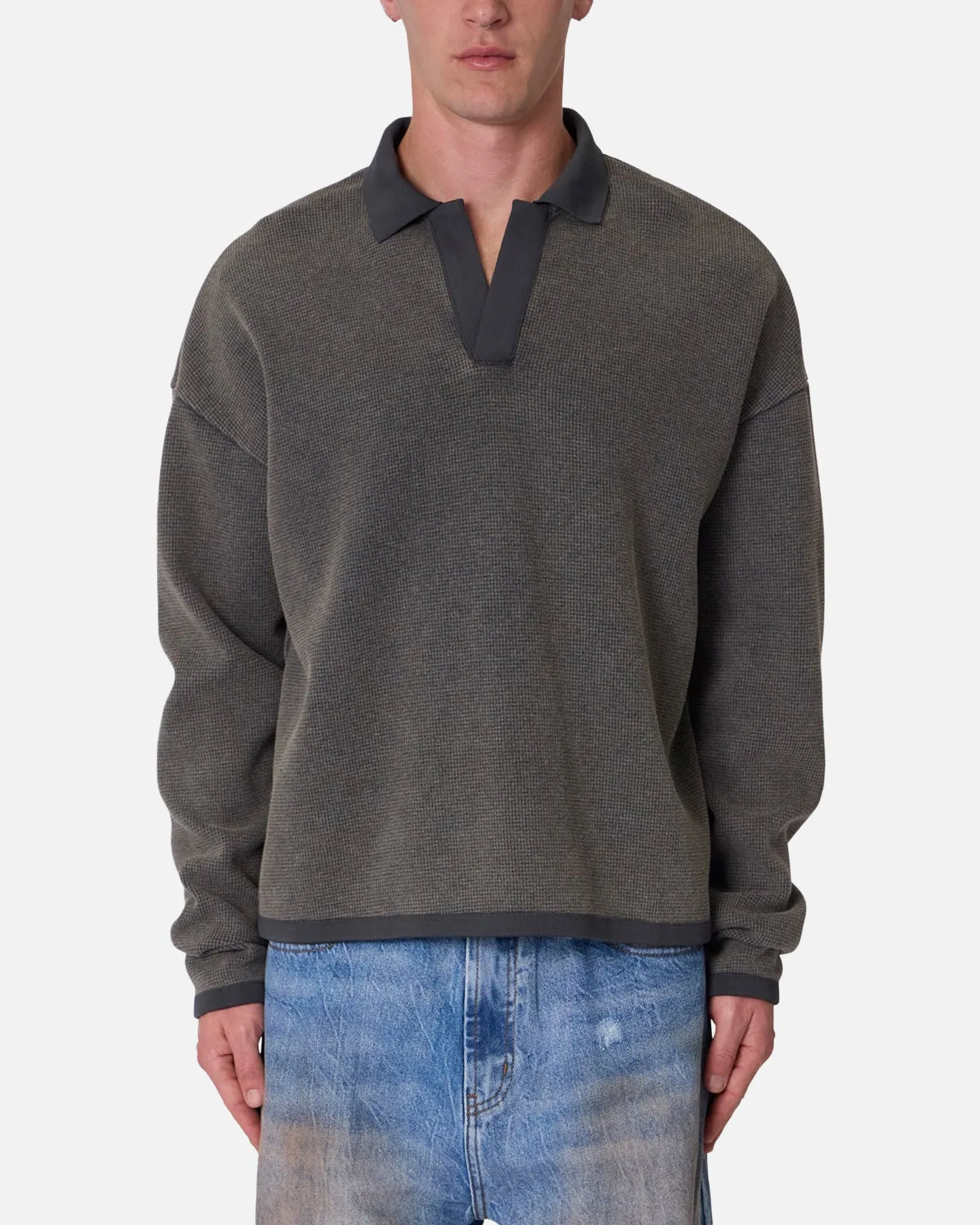 MNML Polo Thermal Long Sleeve T-Shirt Charcoal Grey