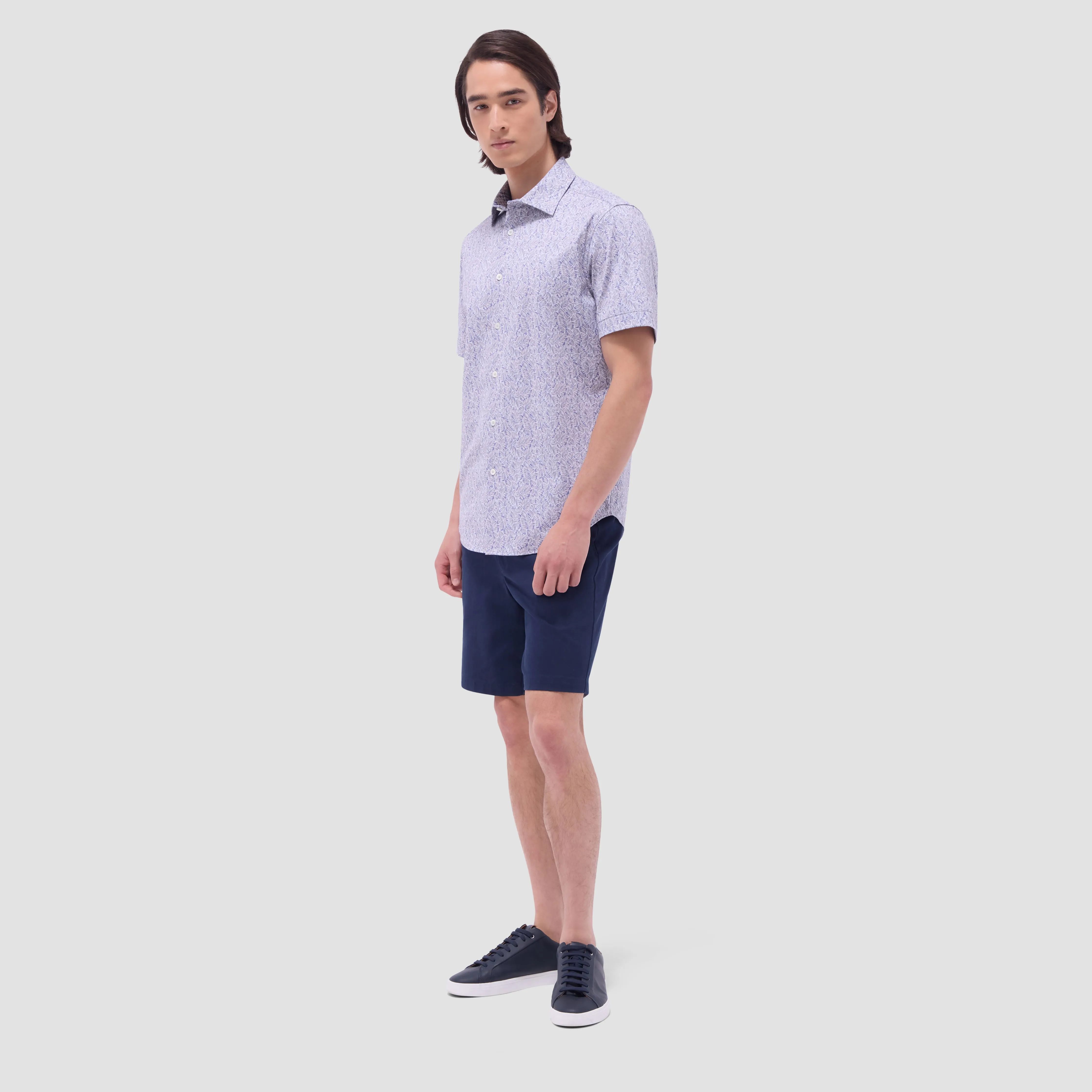 Myron Double-Sided Leaf & Check OoohCotton Short-Sleeve Shirt