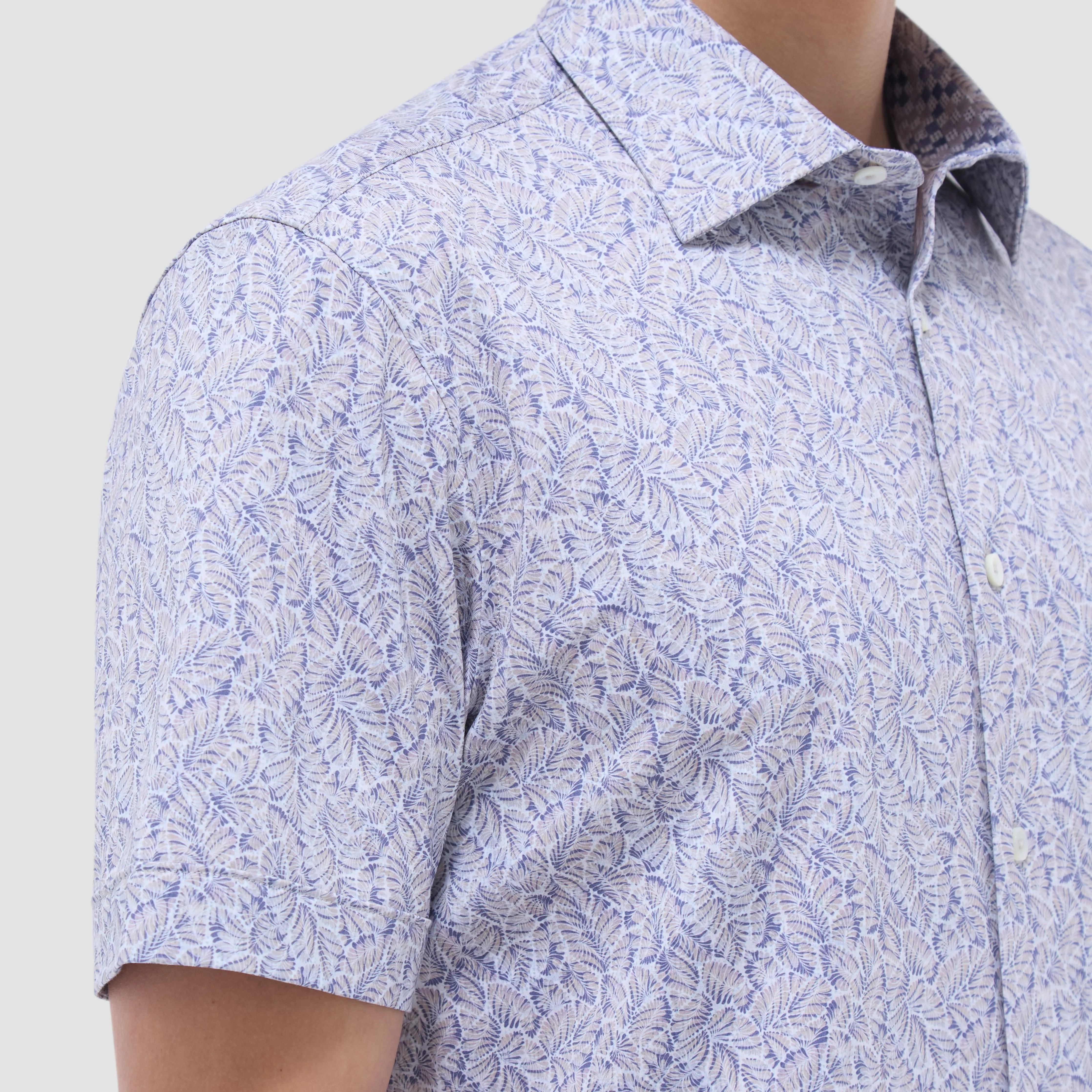 Myron Double-Sided Leaf & Check OoohCotton Short-Sleeve Shirt