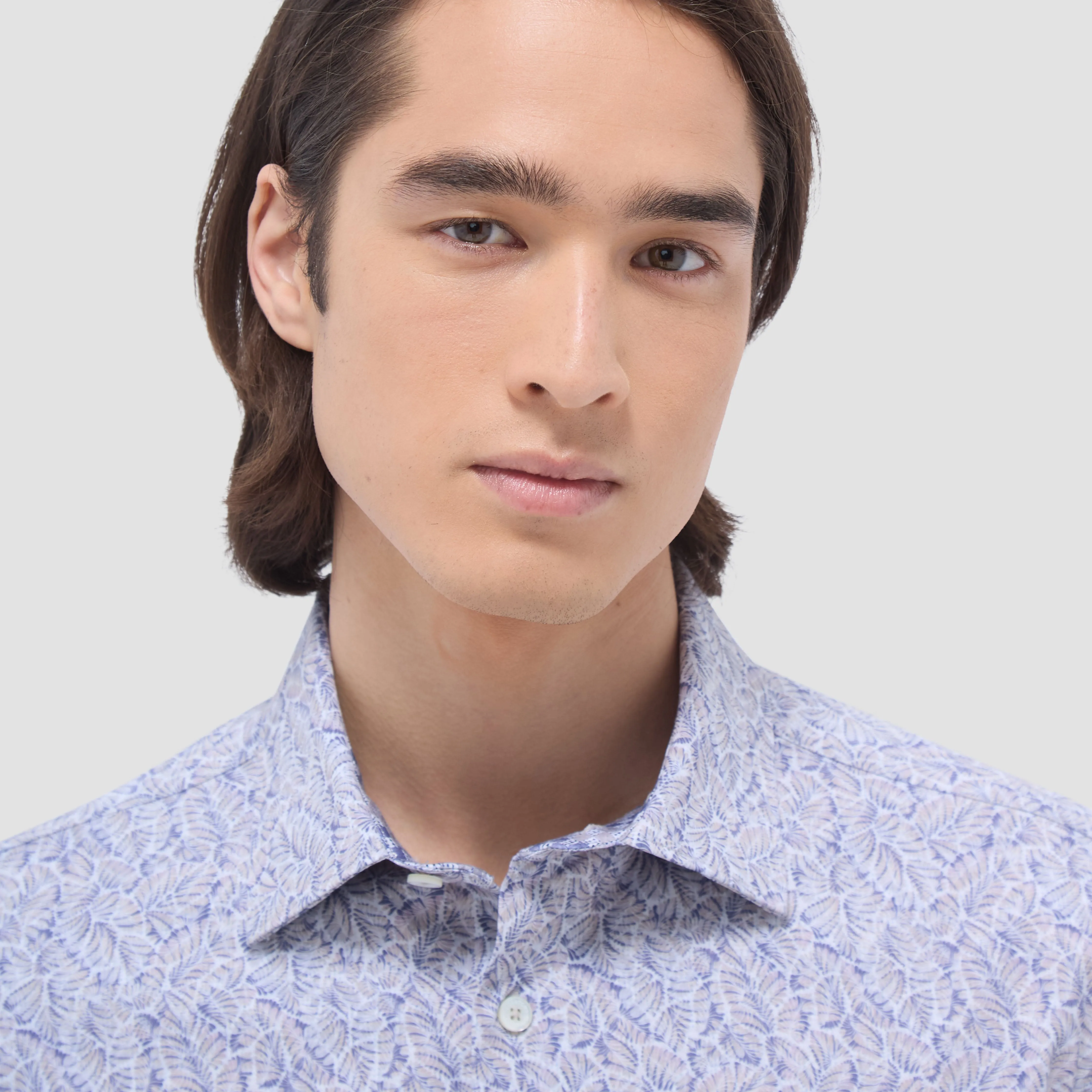 Myron Double-Sided Leaf & Check OoohCotton Short-Sleeve Shirt