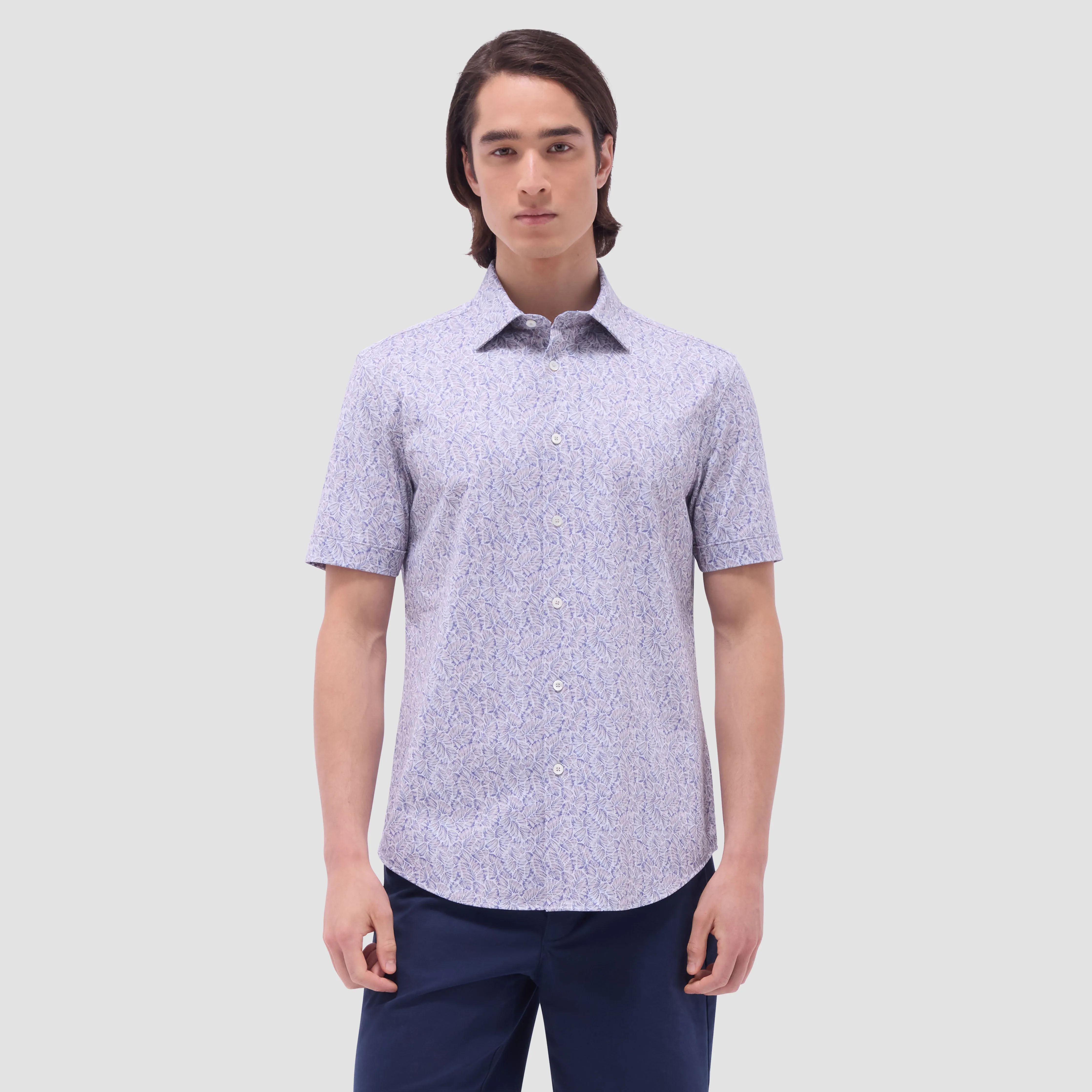 Myron Double-Sided Leaf & Check OoohCotton Short-Sleeve Shirt