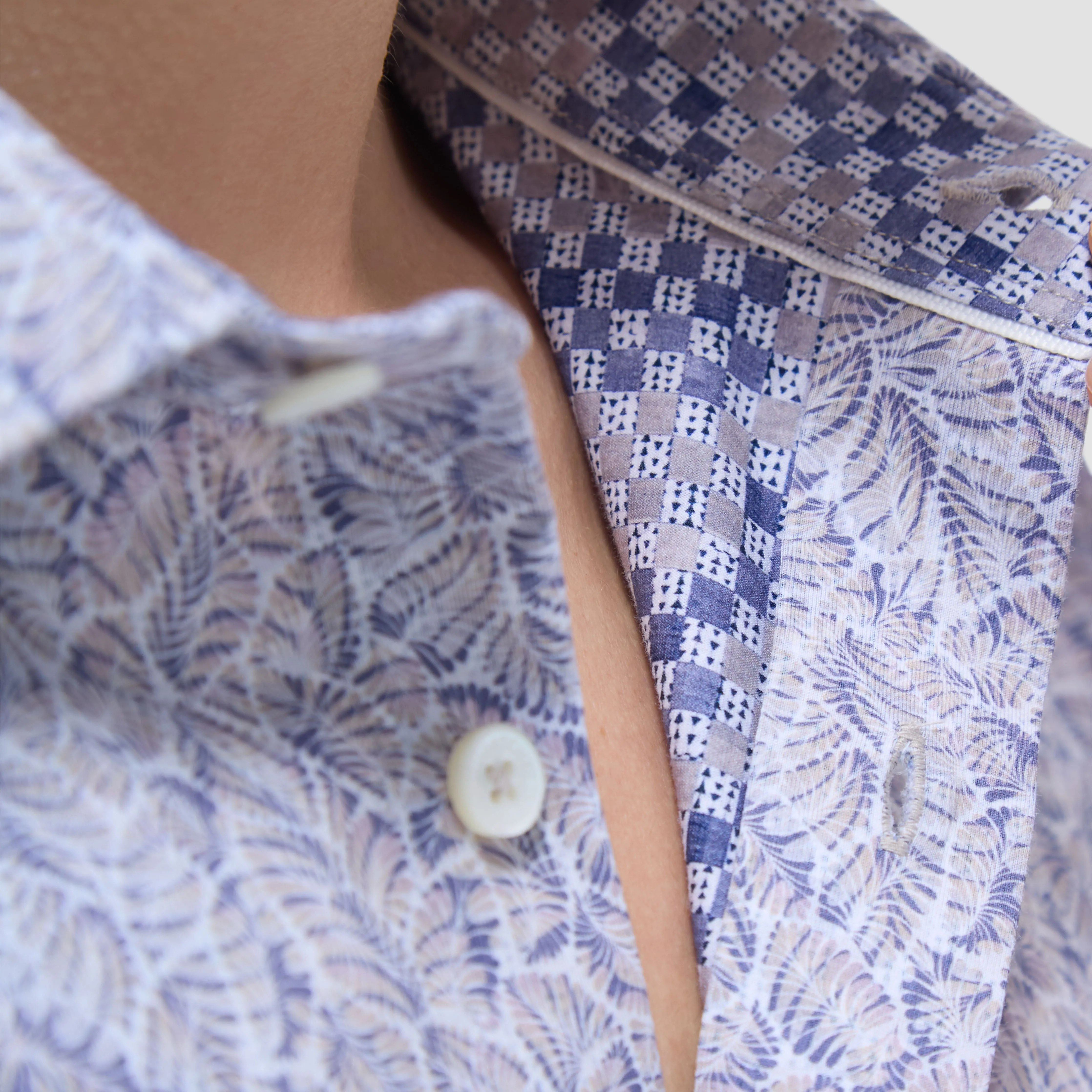 Myron Double-Sided Leaf & Check OoohCotton Short-Sleeve Shirt