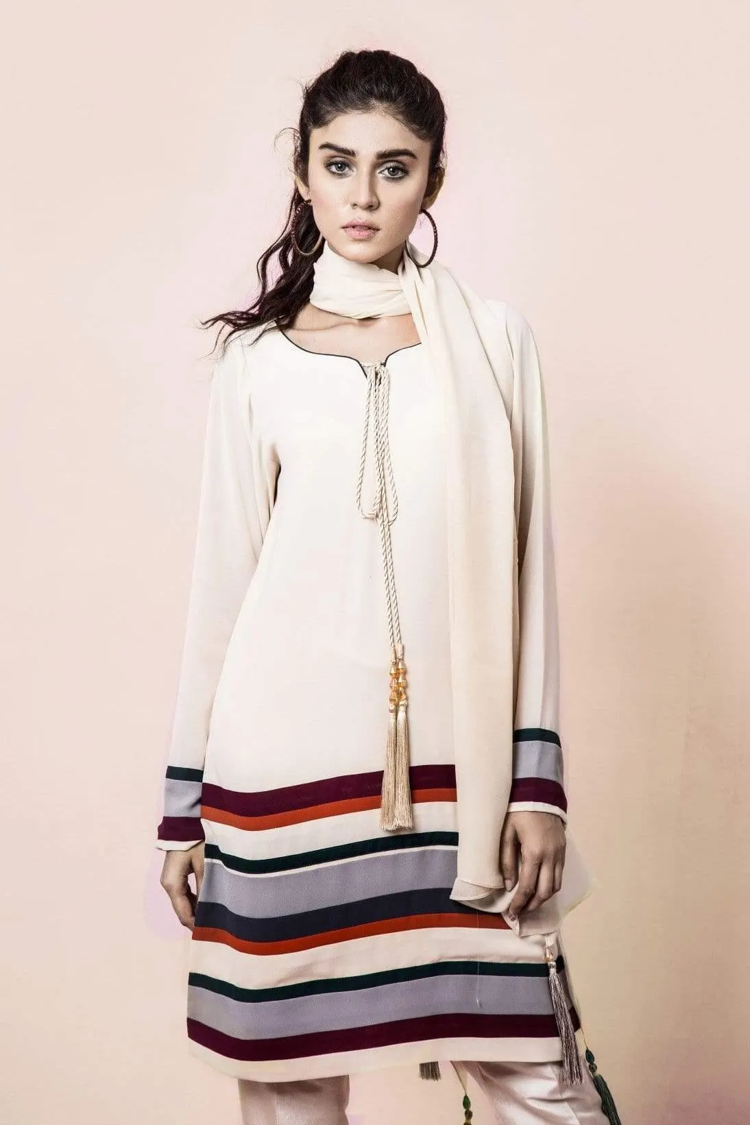 Natasha Kamal - Hand-Stitched Stripped Colour Block Tunic (One Piece)