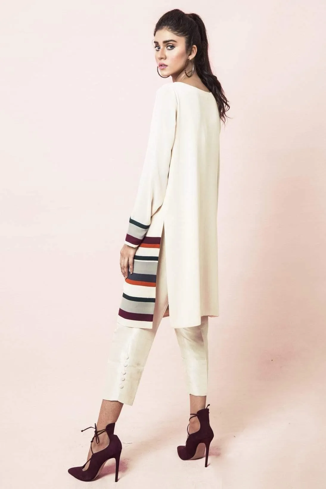Natasha Kamal - Hand-Stitched Stripped Colour Block Tunic (One Piece)