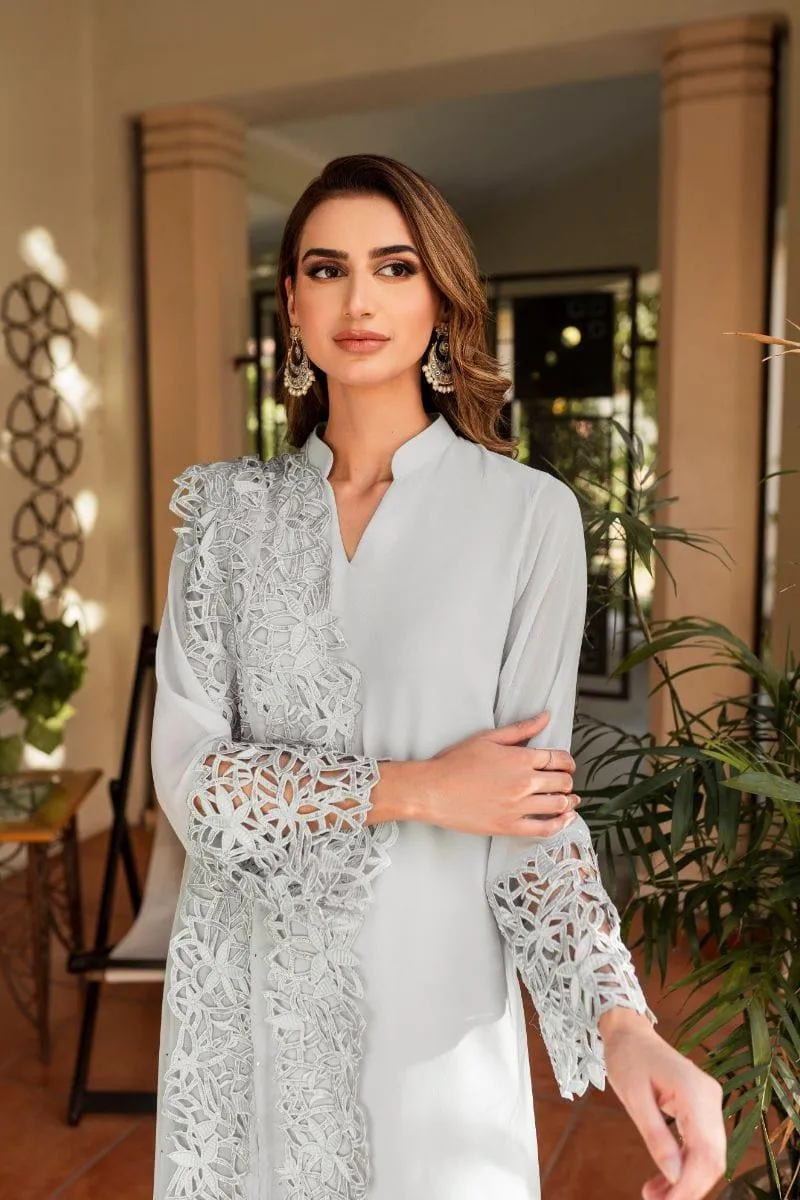 Natasha Kamal - Powder Blue Georgette Chiffon Shirt and Viscose Silk Pants with Mukesh Chiffon Dupatta - 3 Pieces