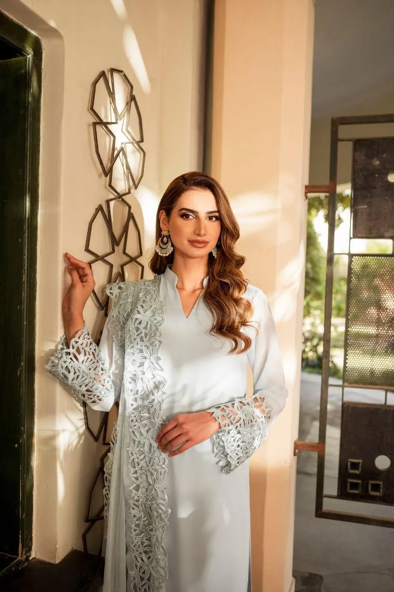 Natasha Kamal - Powder Blue Georgette Chiffon Shirt and Viscose Silk Pants with Mukesh Chiffon Dupatta - 3 Pieces