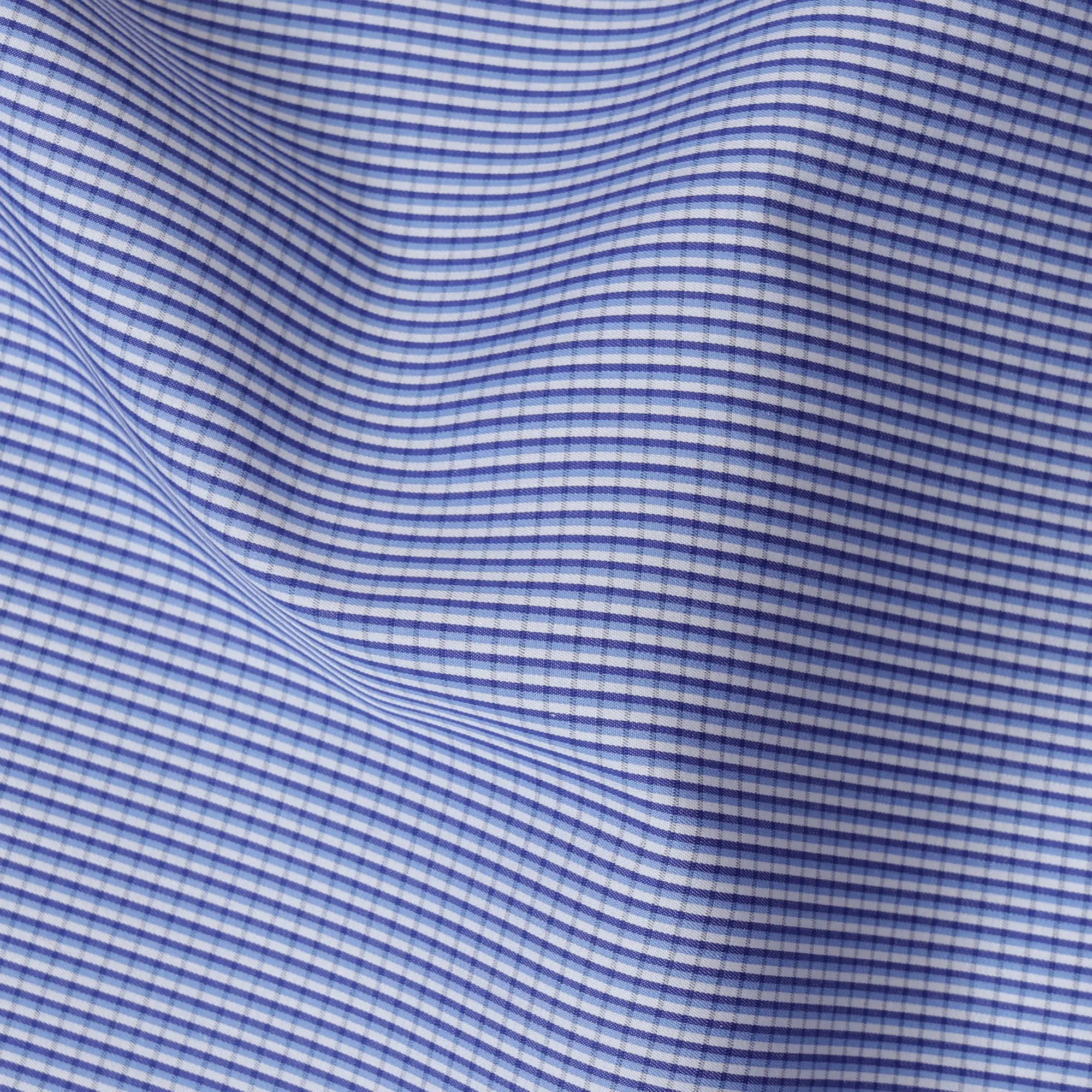 Navy Blue and White Micro Check 100% Cotton Shirting Fabric, 150 cm Width, Made in Italy-D20482