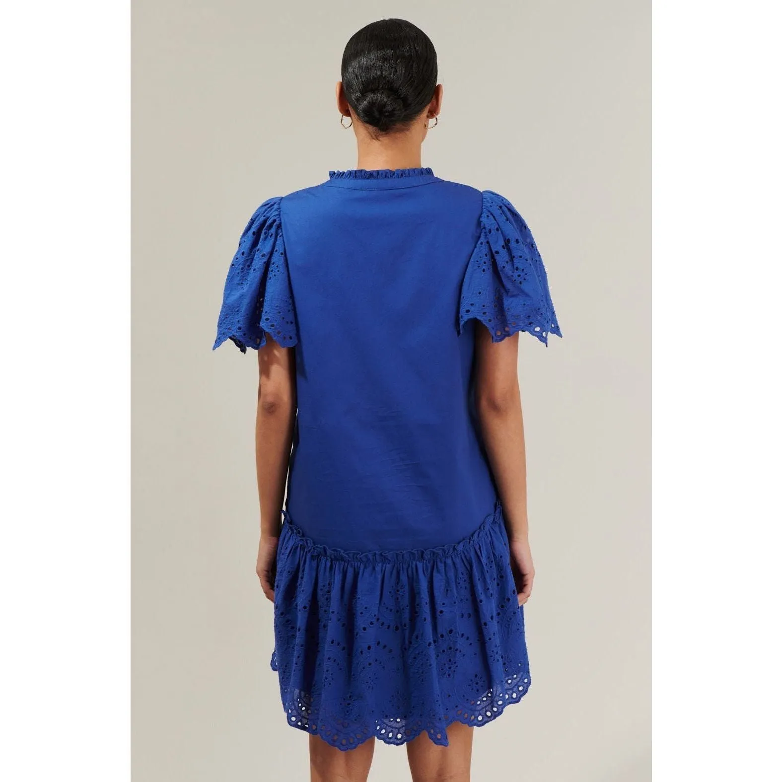 Navy Eyelet Trim Poplin Mini Dress