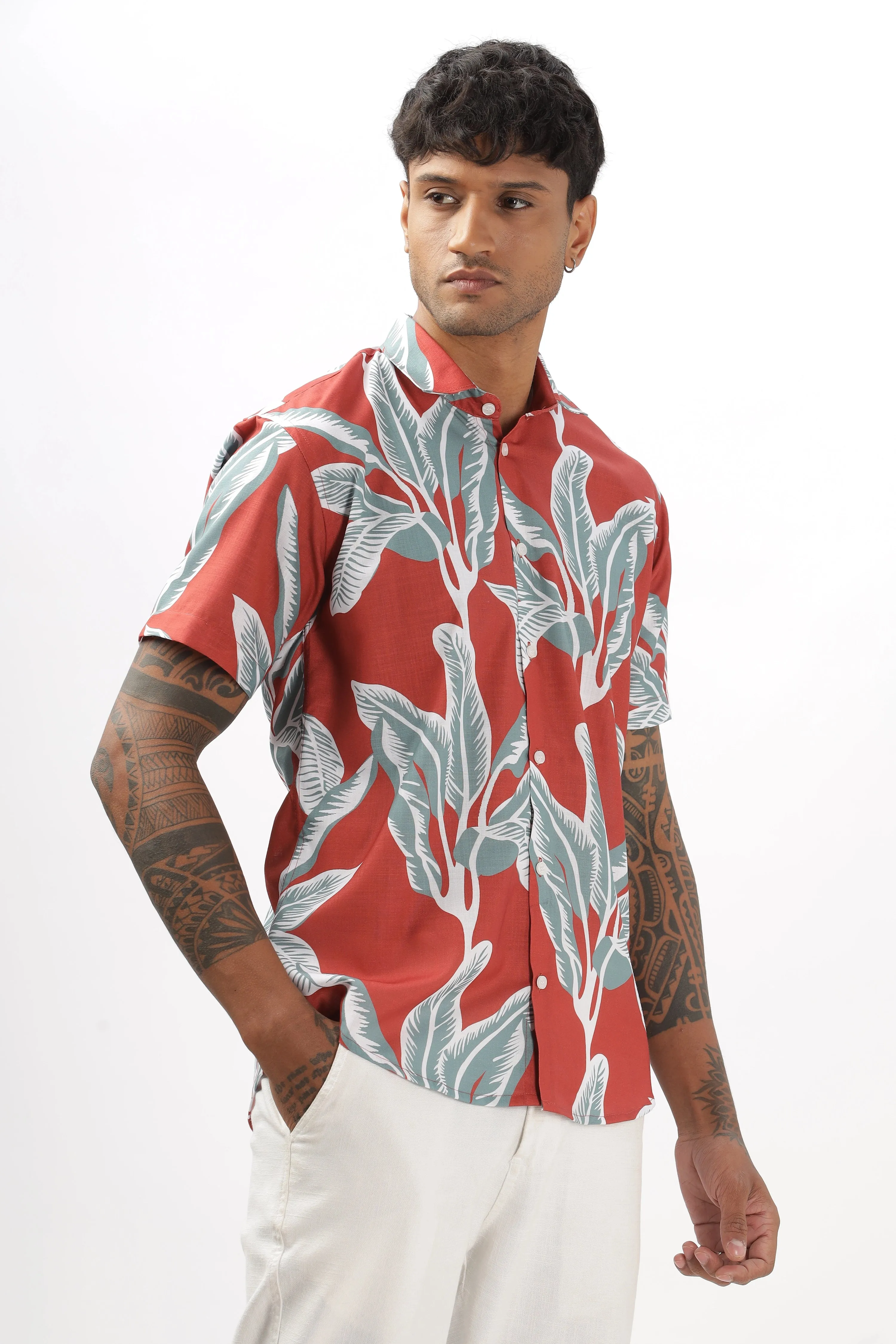 Orange leaves printed shirt
