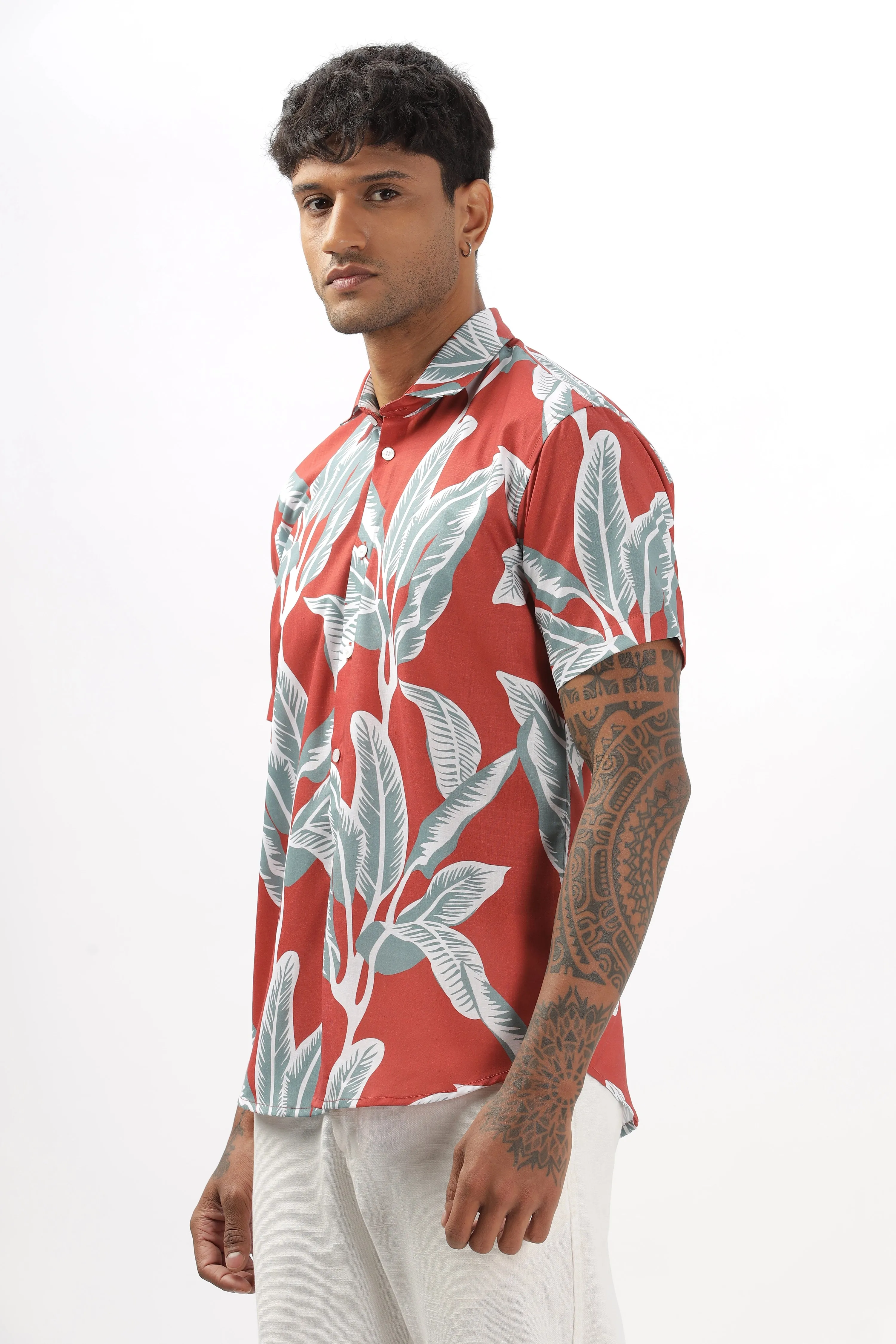 Orange leaves printed shirt