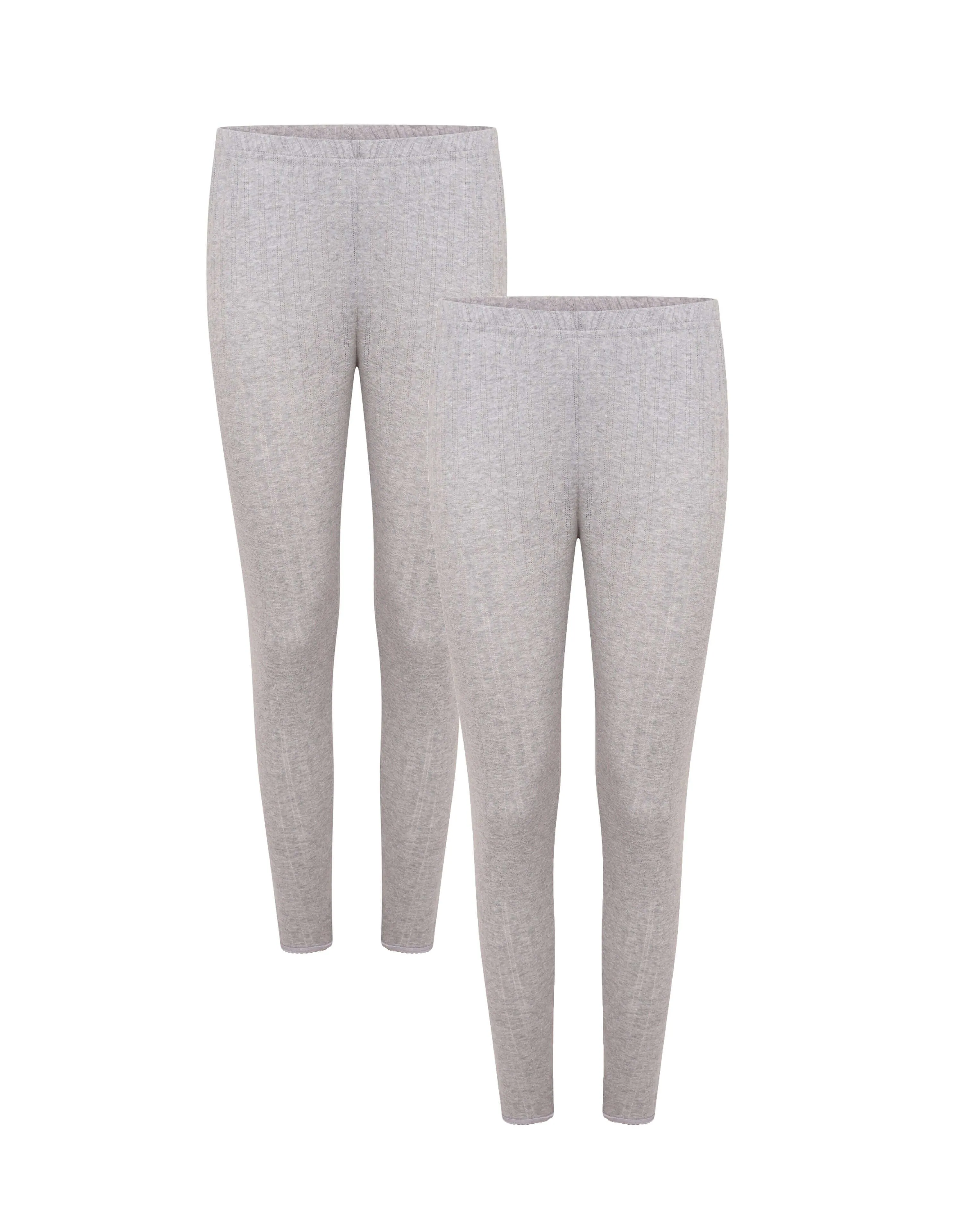 Pack of 2 Womens Thermal Pants Advanced Insulating Yarn Cotton Rich Ribbed Comfort Fit for Running Hiking Workwear in White Grey Black by Heatwave Thermalwear