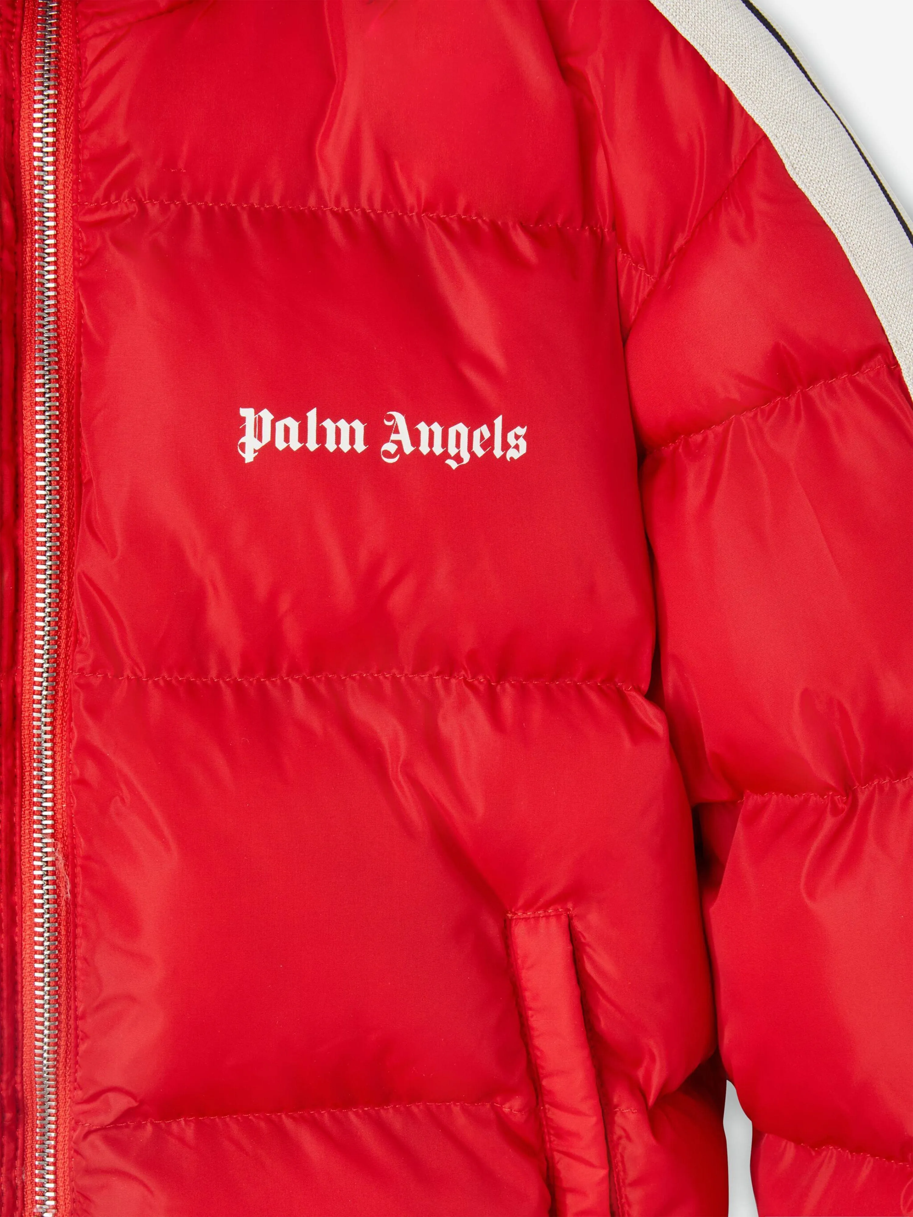 Palm Angels Kids Track Hooded Puffer Jacket in Red