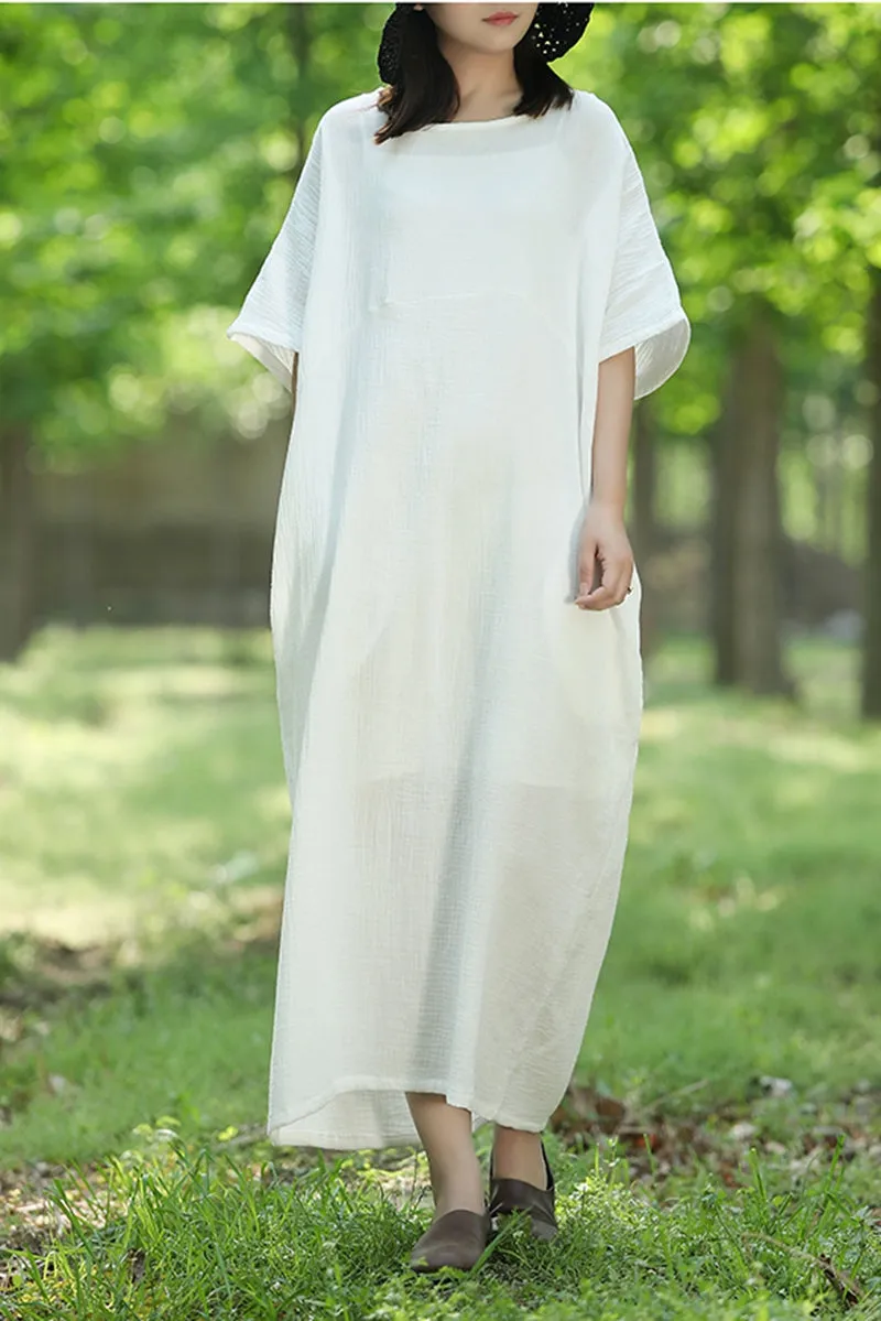 Plus Size Quilted Bat Sleeve Cotton Maxi Dress Q1457