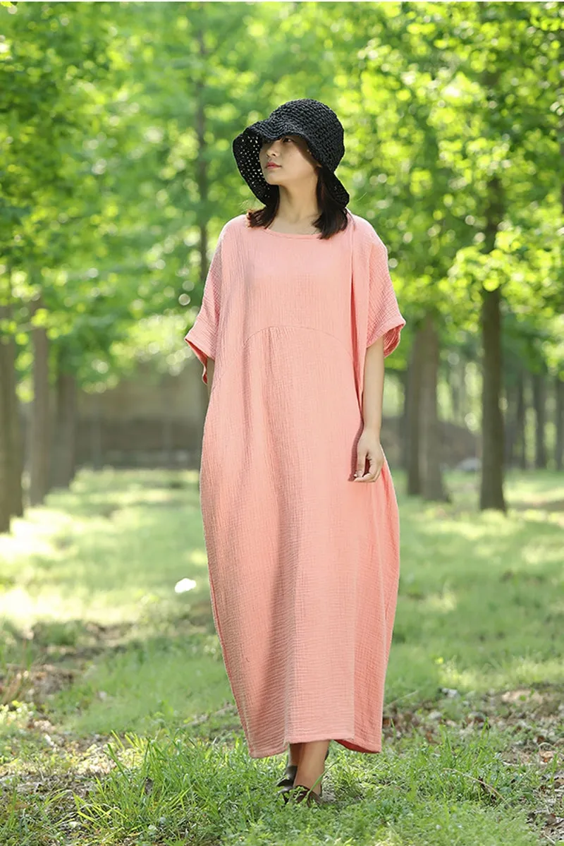 Plus Size Quilted Bat Sleeve Cotton Maxi Dress Q1457