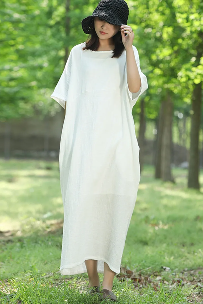 Plus Size Quilted Bat Sleeve Cotton Maxi Dress Q1457