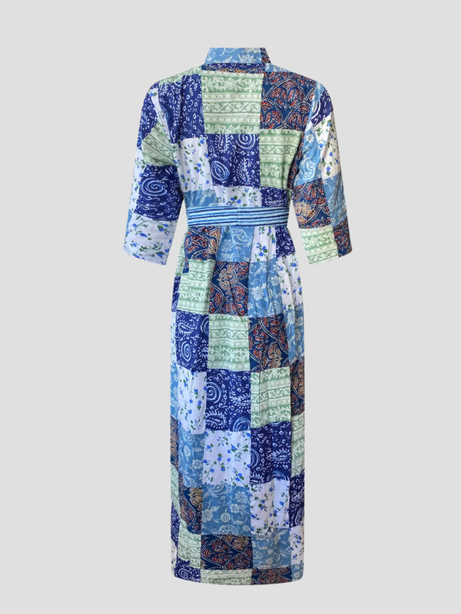 Quilted Maxi Dress in Blue Squares