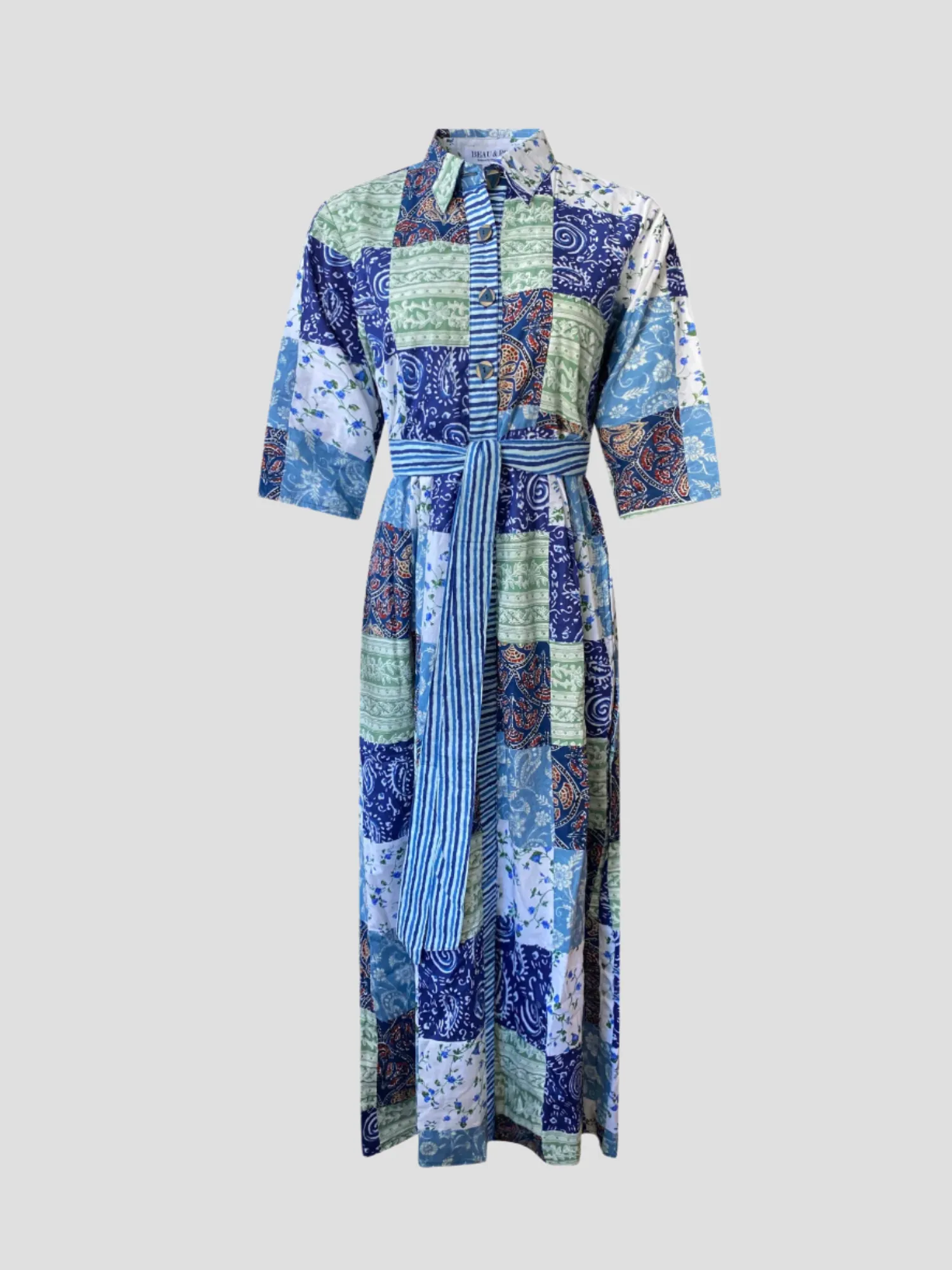 Quilted Maxi Dress in Blue Squares