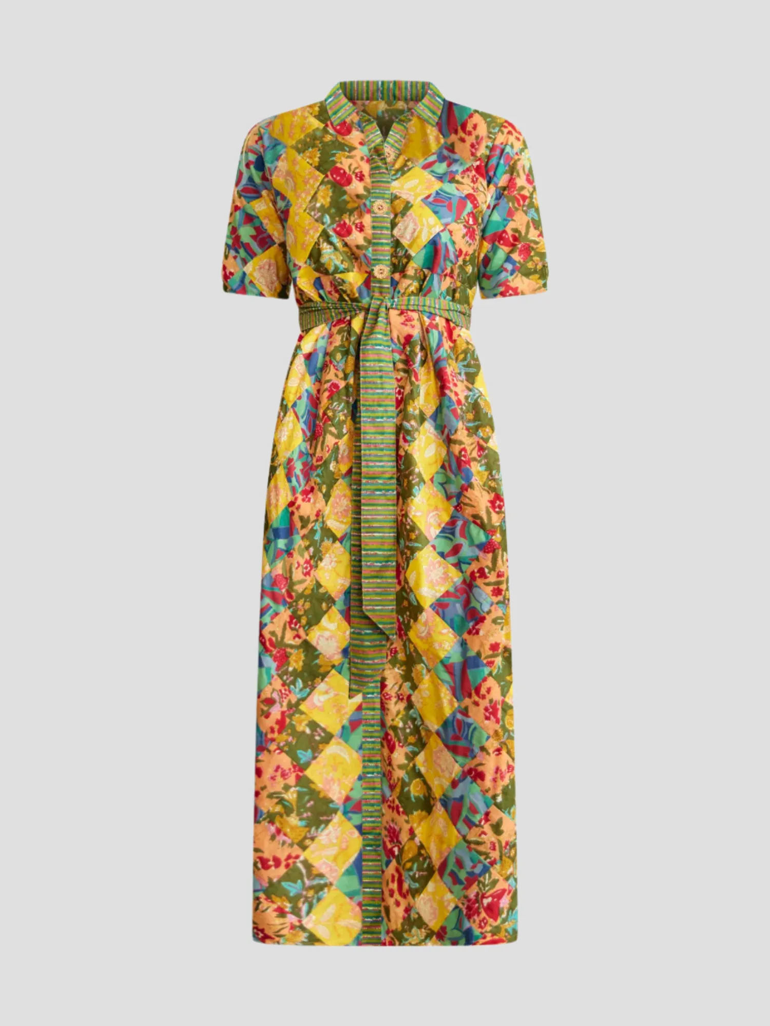 Quilted Maxi Dress in Multi Mini Square