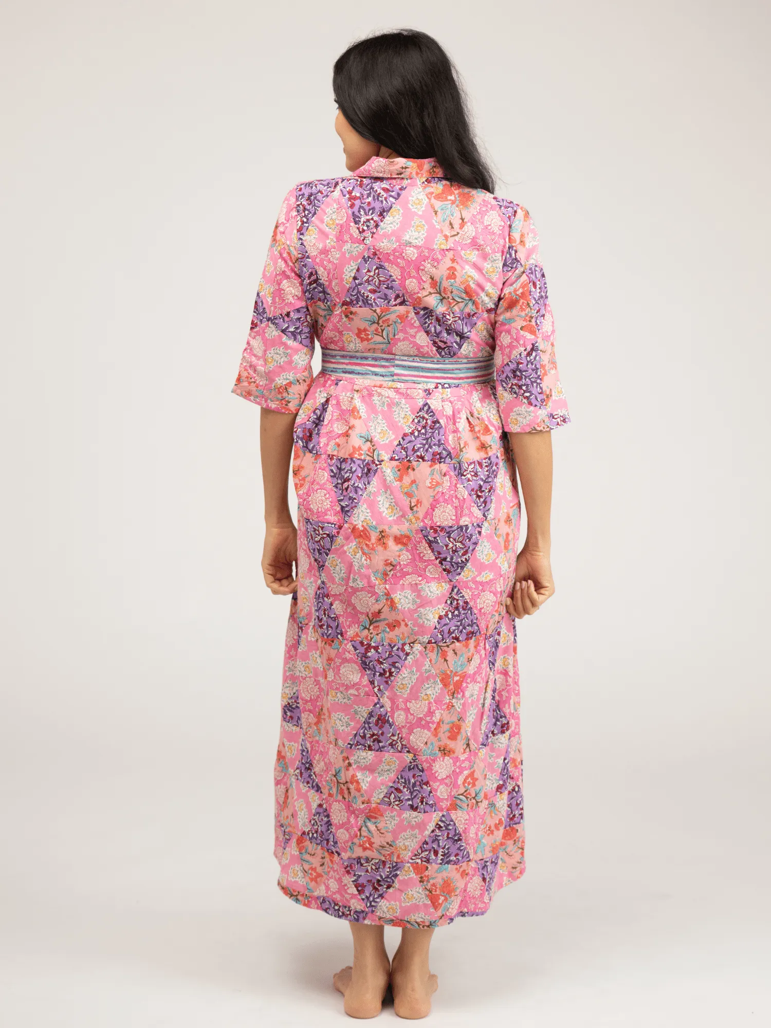 Quilted Maxi Dress in Pink Triangles