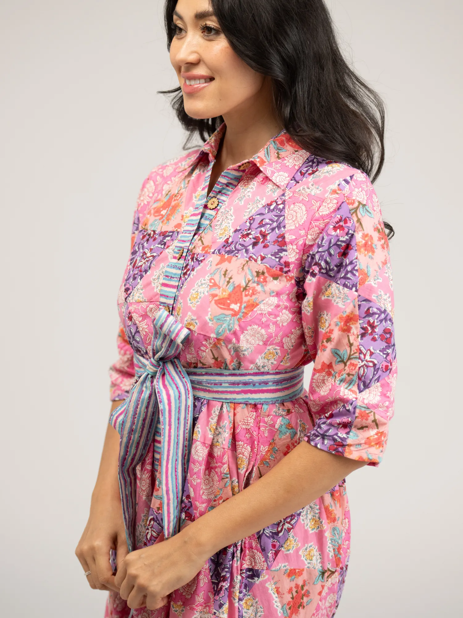 Quilted Maxi Dress in Pink Triangles