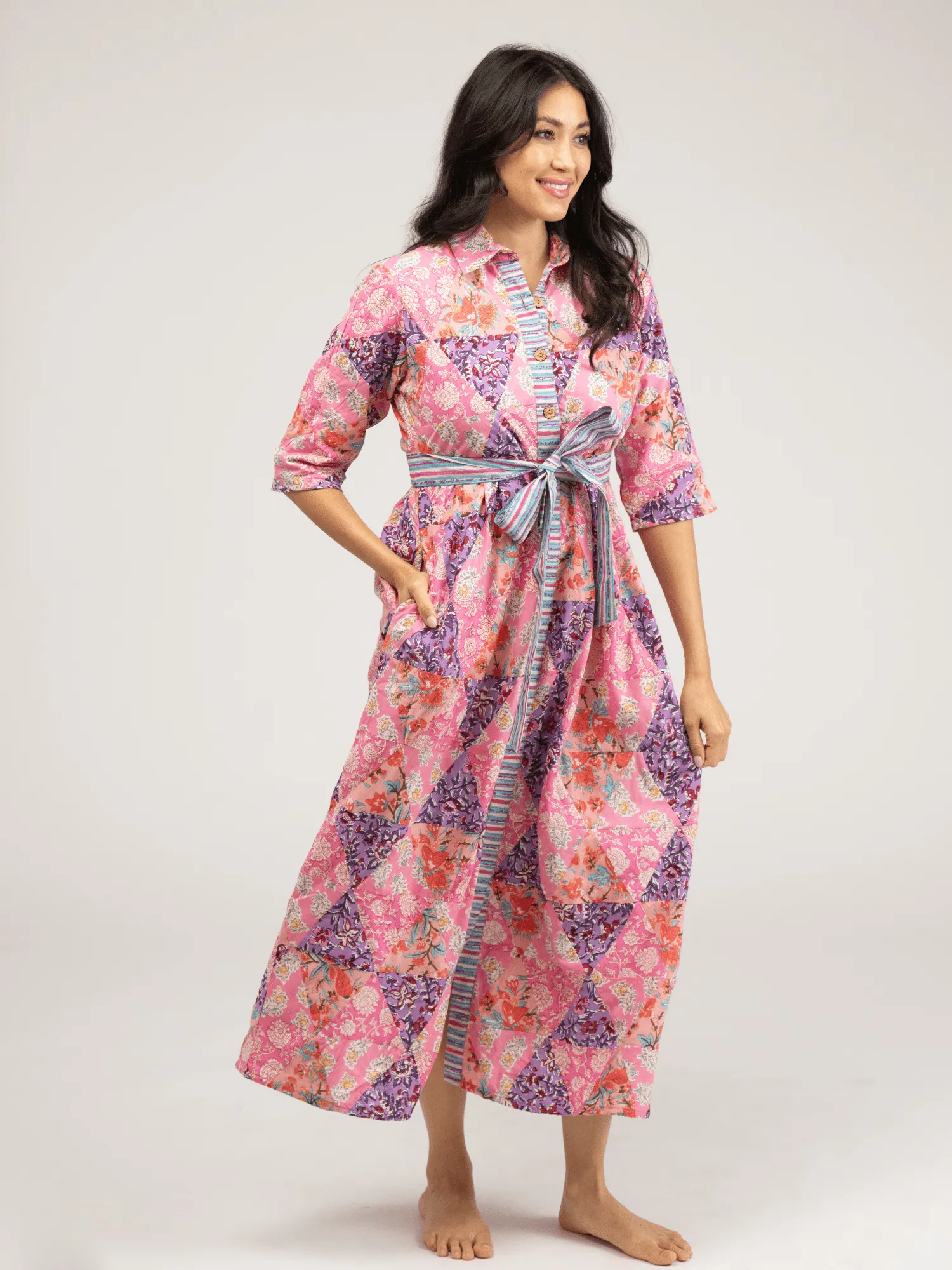 Quilted Maxi Dress in Pink Triangles