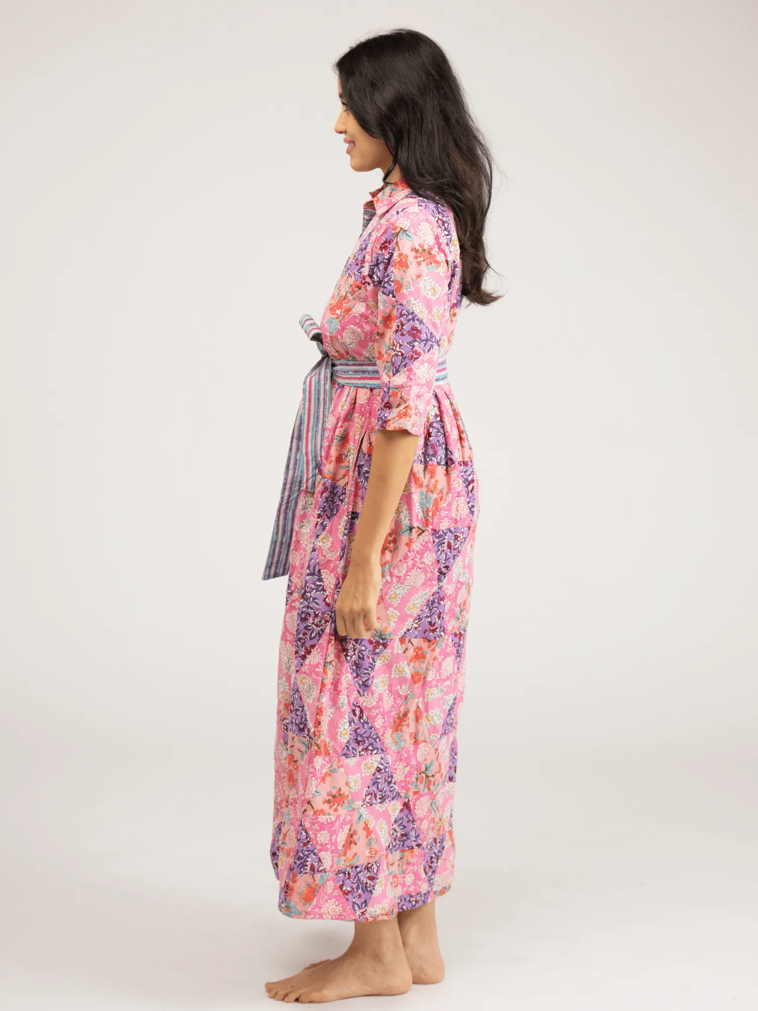 Quilted Maxi Dress in Pink Triangles