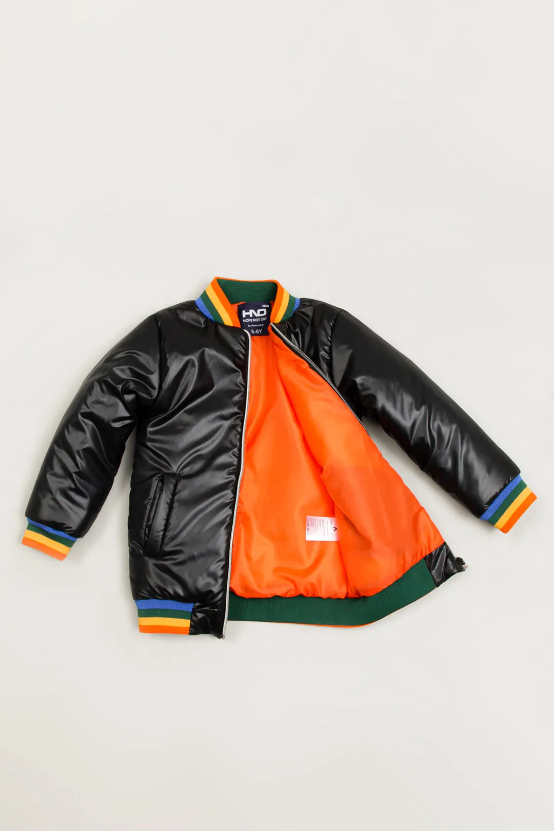 Quilted Puffer Jacket With Rainbow Rib