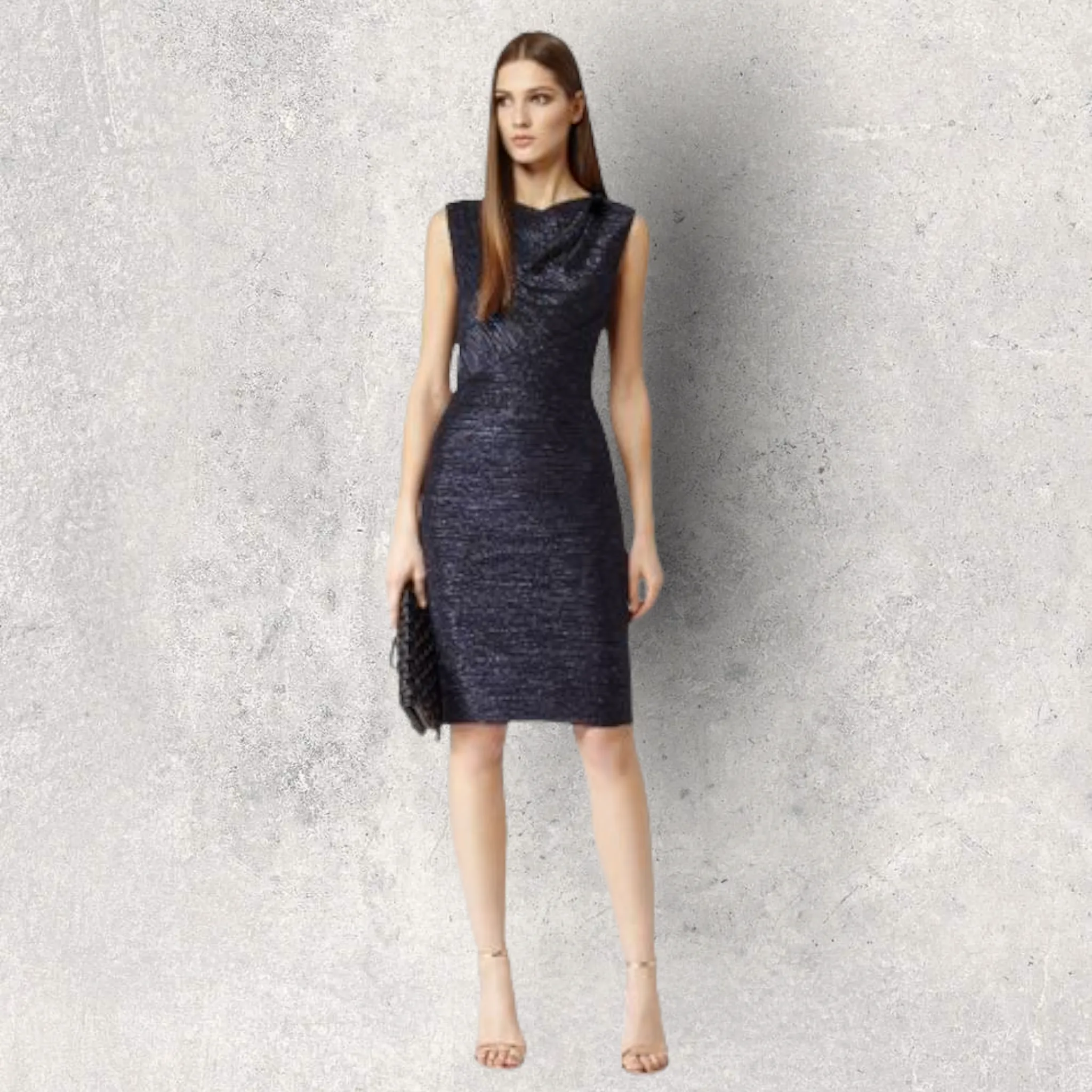 Reiss Alexei Navy Sparkly Lurex Sleeveless Bodycon Dress UK 12 US 8 EU 40  RRP £245