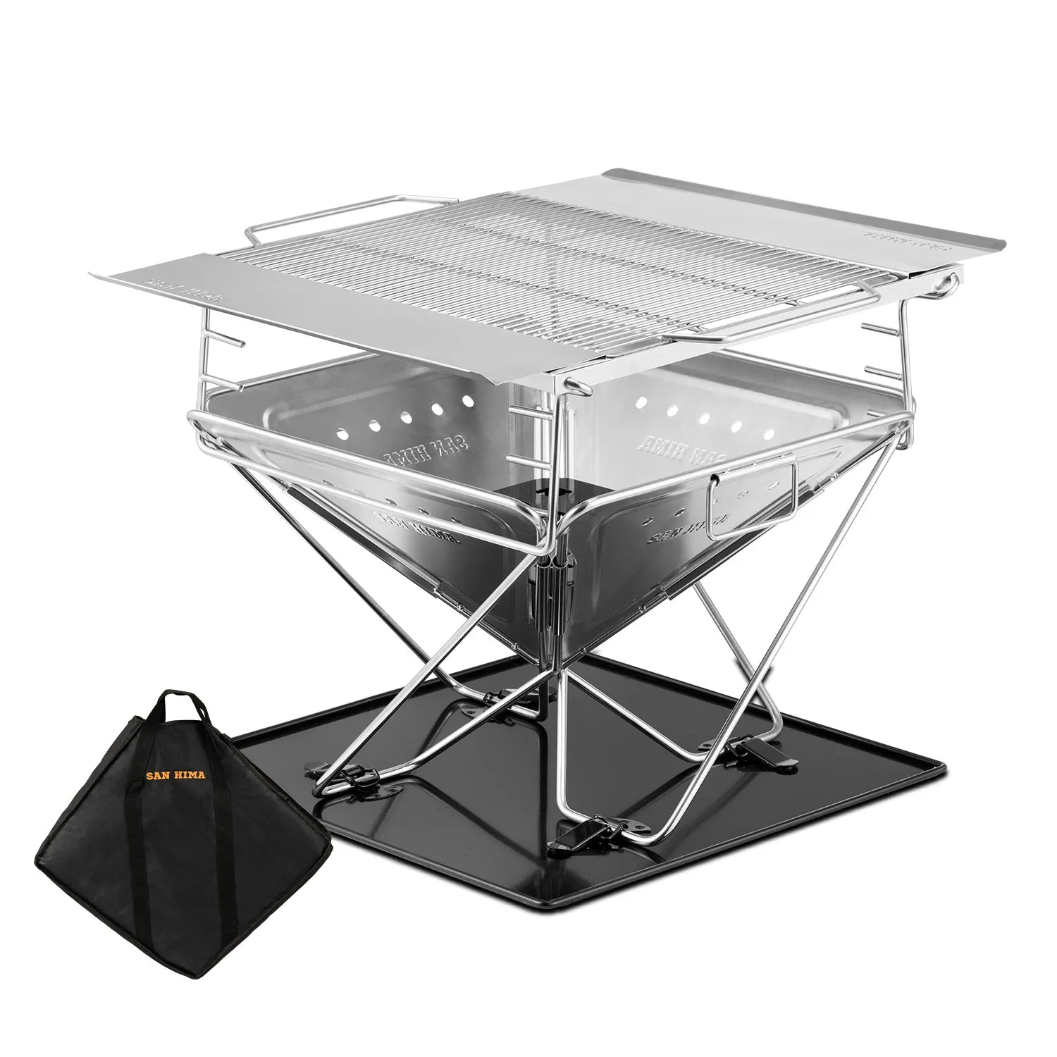 San Hima Portable Fire Pit Large Size Folding Stainless Steel BBQ Grill Outdoor